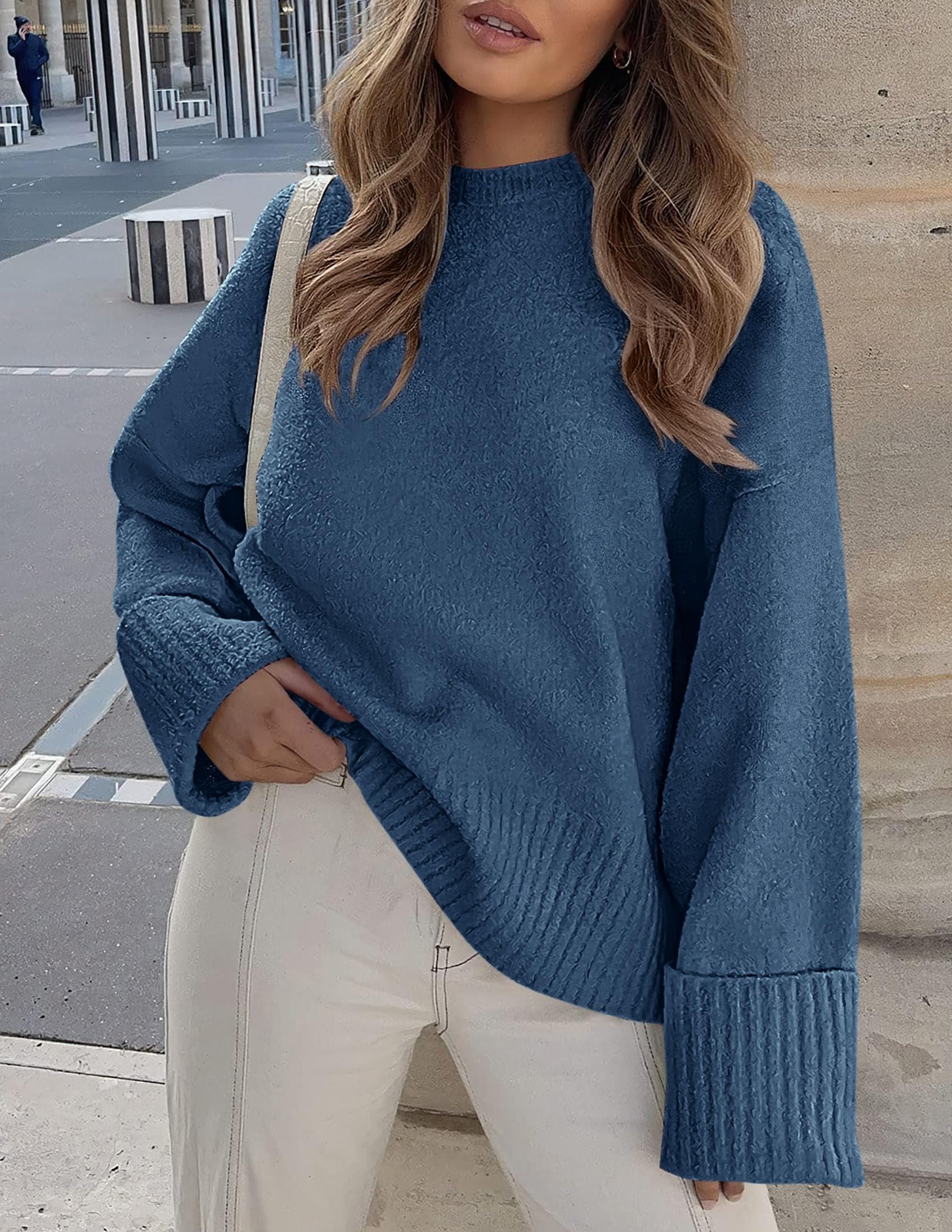 Women's Fall Fashion Cozy Oversized Sweaters(Dusty Blue,XS)
