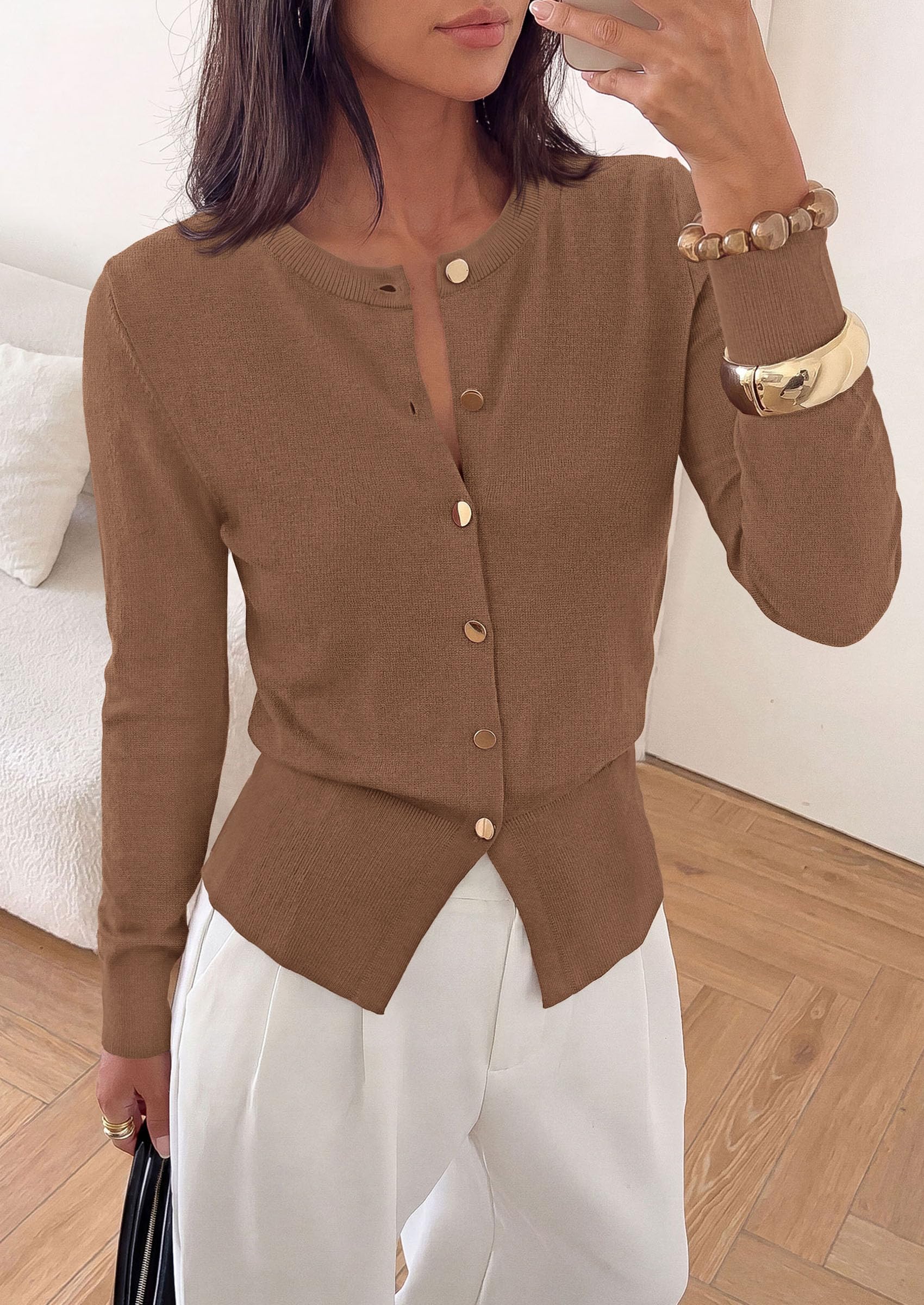 Womens Fall Fashion Knit Cardigan Sweaters Cinched Waist Tops