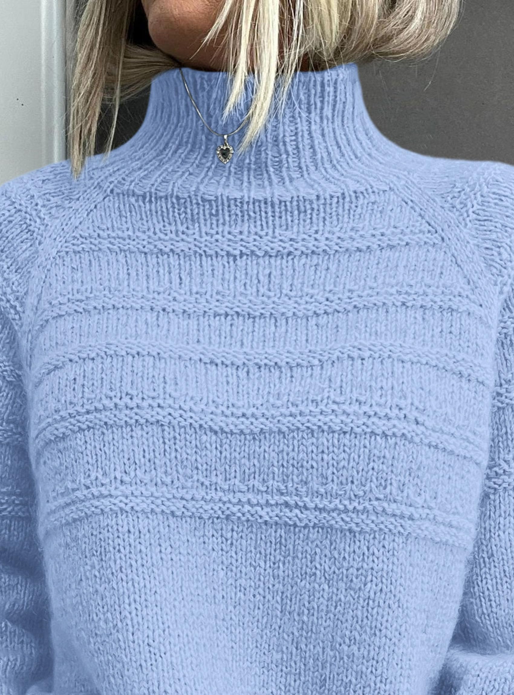 Women's Chunky Knit Mock Neck Pullover Sweaters,Light Blue,S