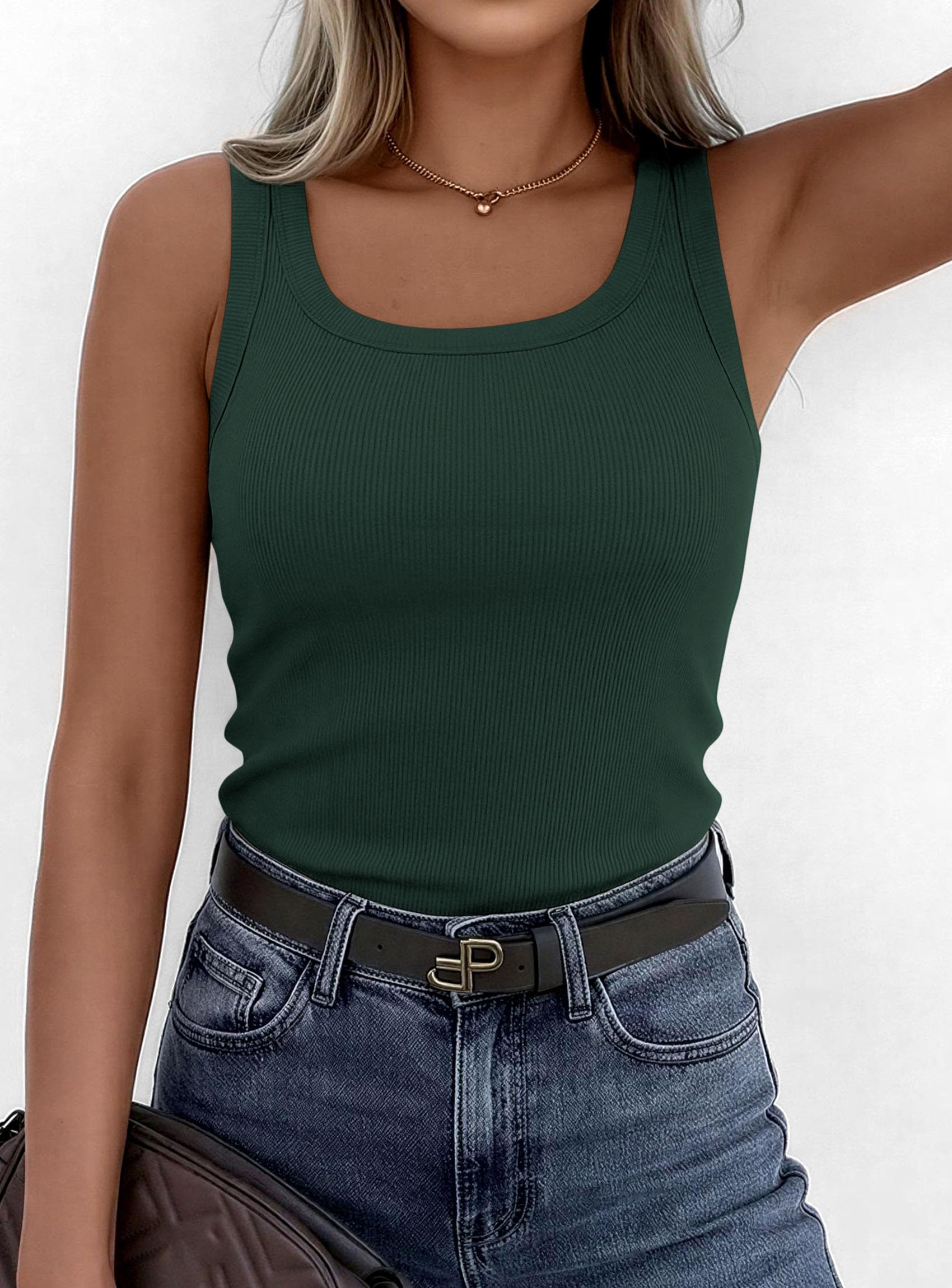 Tank Tops for Women Summer Sleeveless Tops,Dark Green,XS