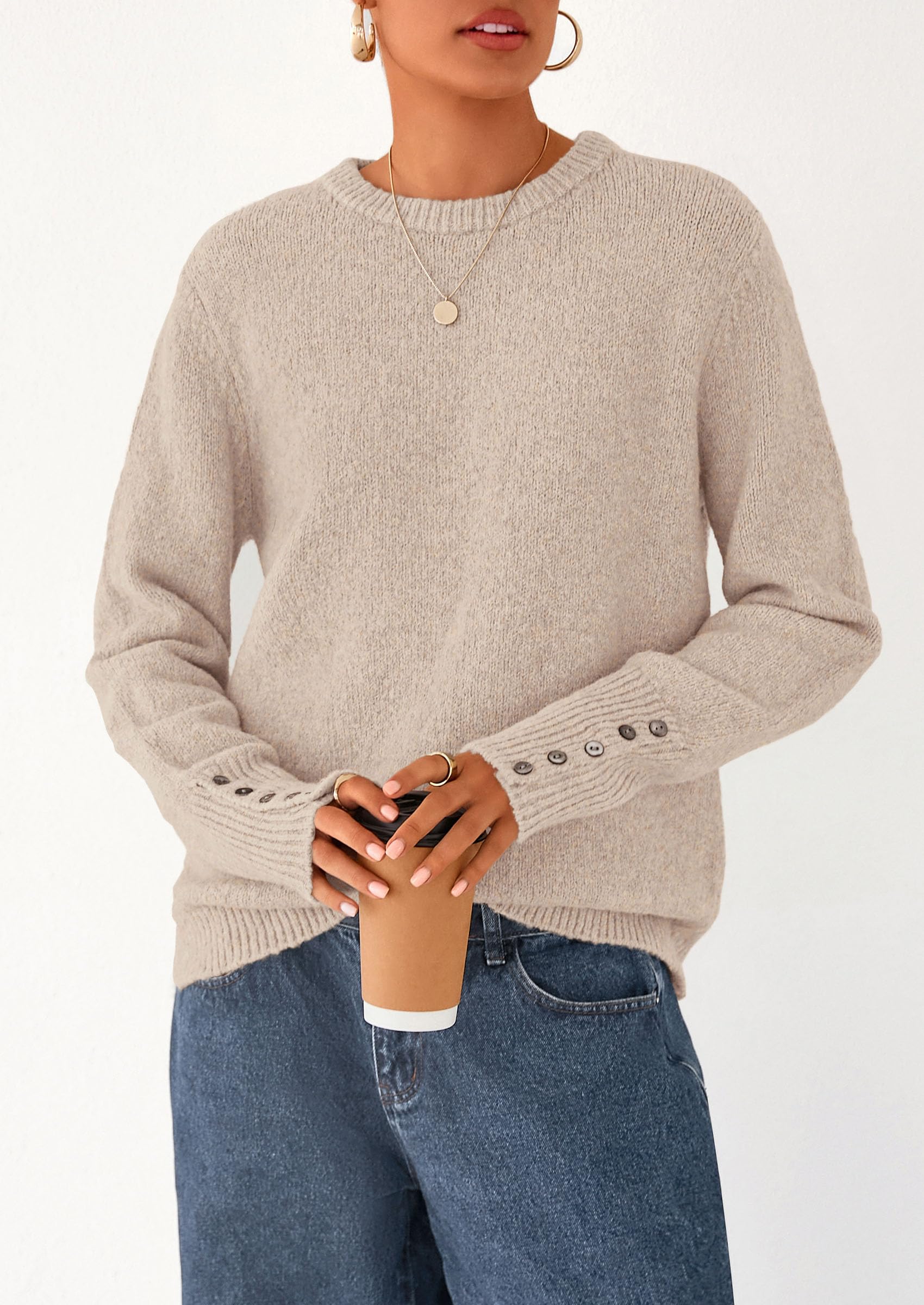 Fall Sweaters for Women Cozy Casual Pullover Ribbed Knit Tops