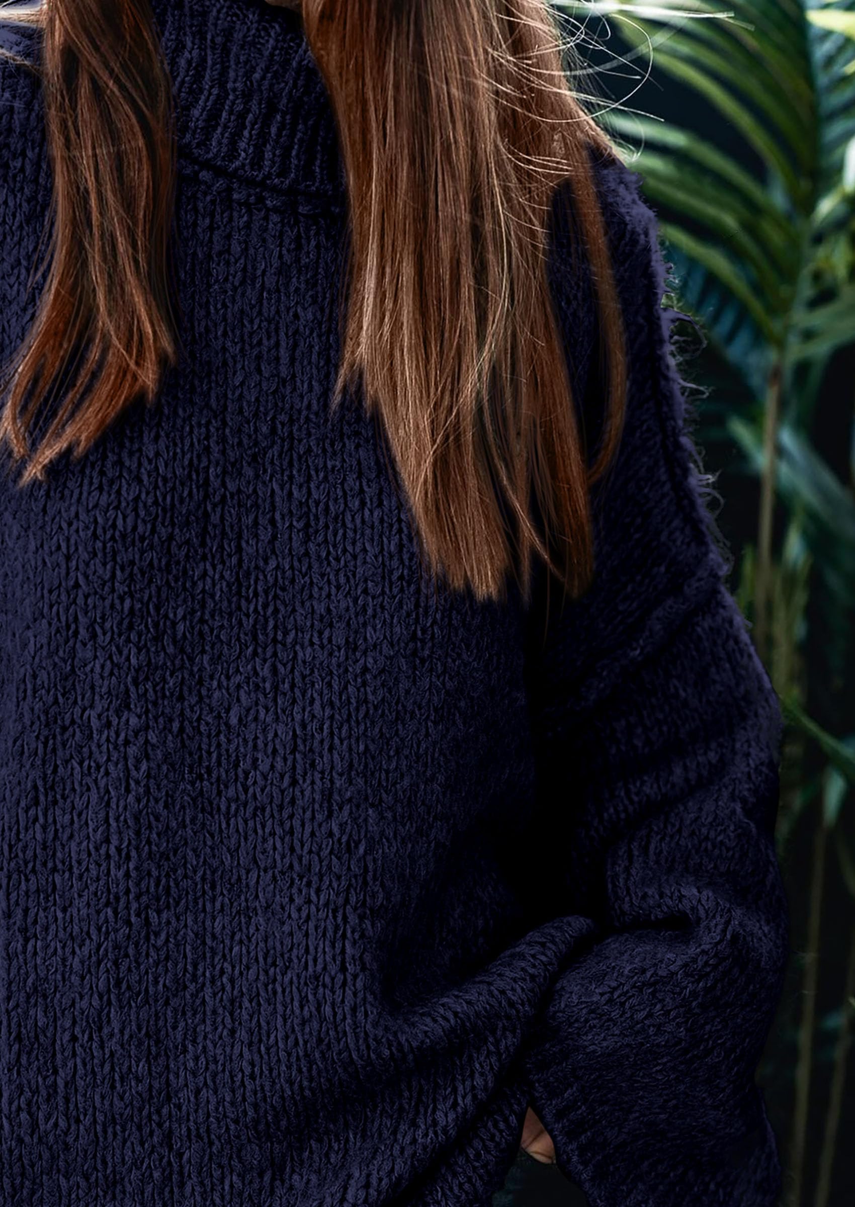Womens Turtleneck Long Sleeve Oversized Sweaters,Navy Blue,S