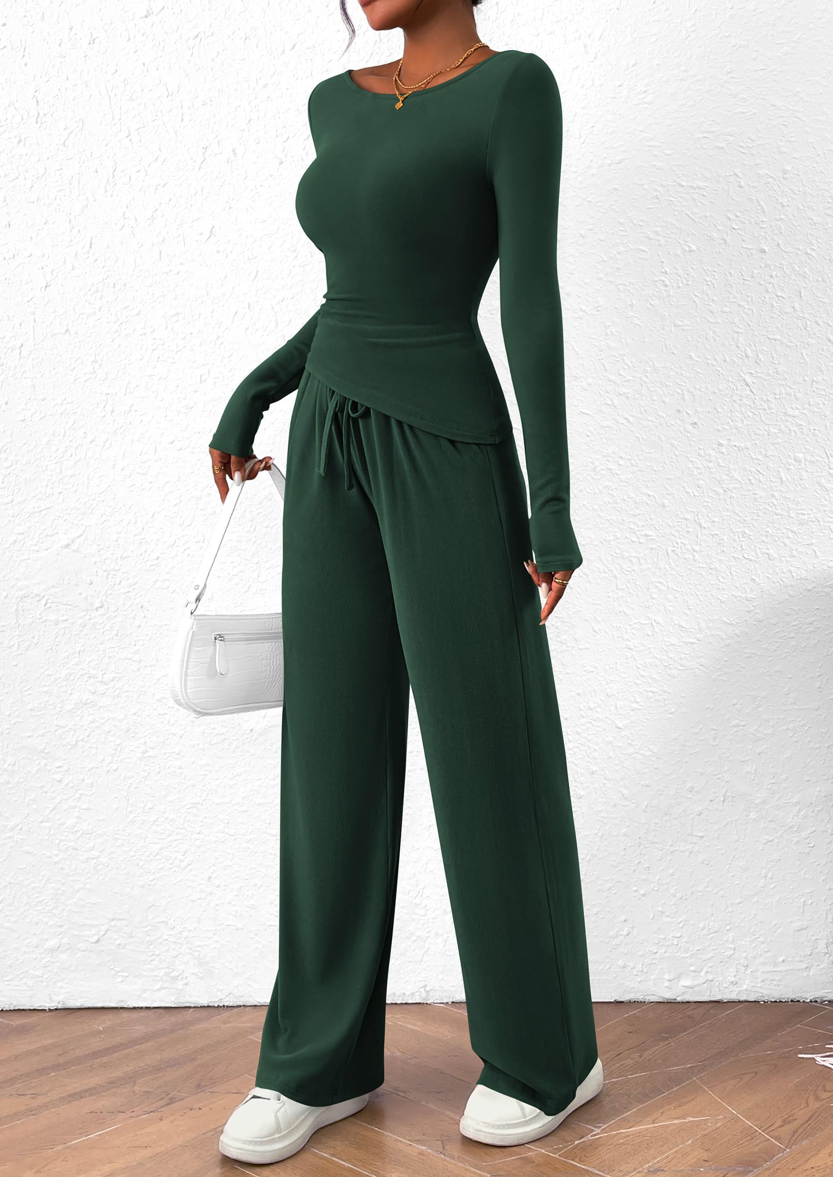 Women's 2 Piece Lounge Sets Airport Outfits(Dark Green,XS)