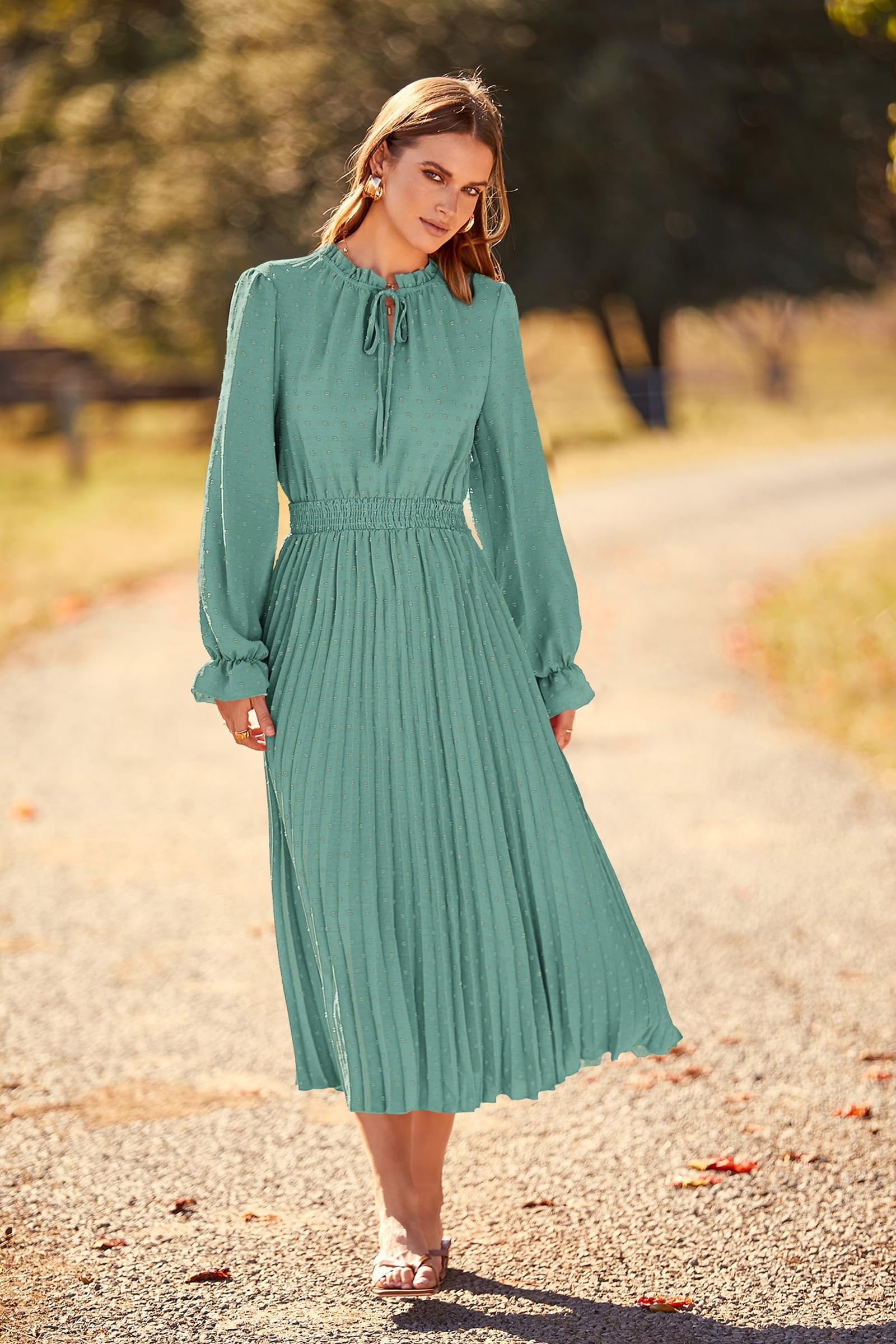 Women's Fall Midi Wedding Guest Dress(Green,Small)