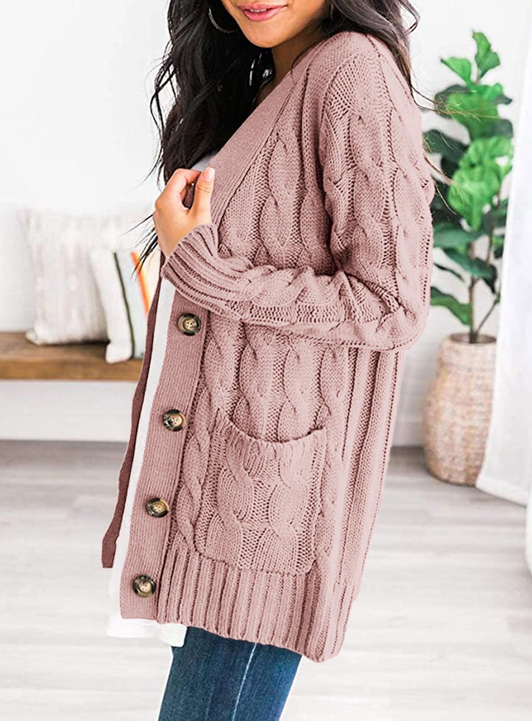 Women Chunky Cable Knit Cardigan Sweaters Fall Fashion Clothes