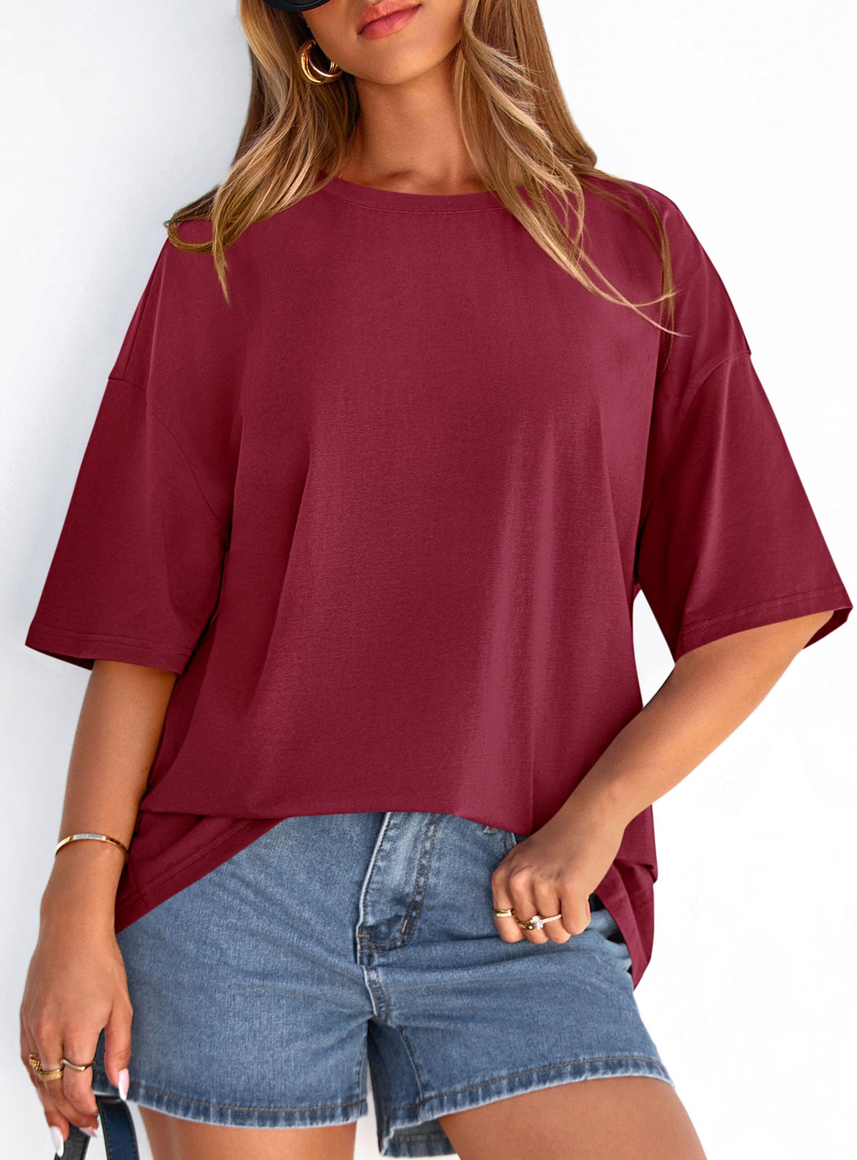 Women's Oversized Tshirts Going Out Tops (Burgundy,S)