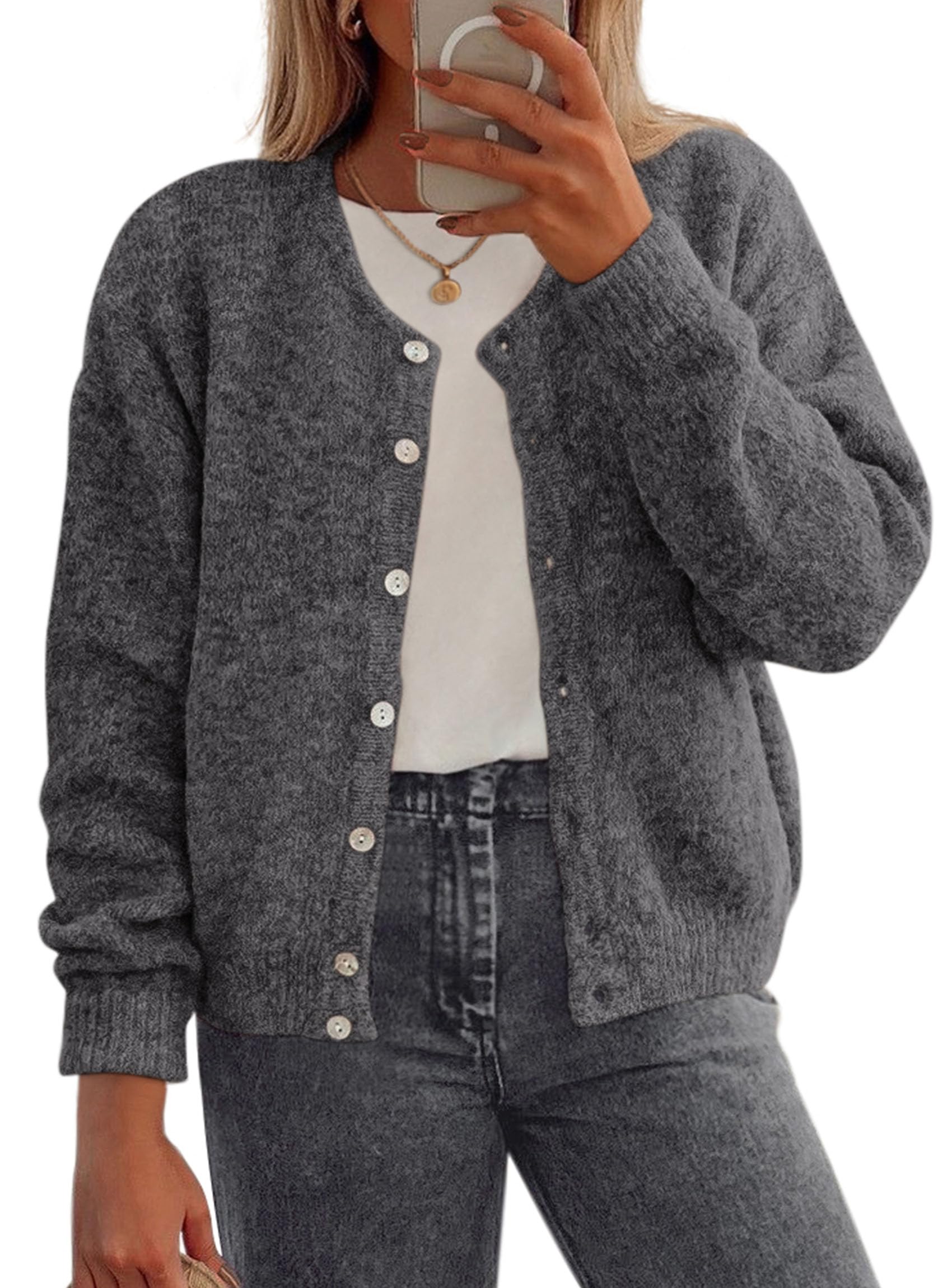 Womens Long Sleeve Cardigan Sweaters Button Down Knit Tops