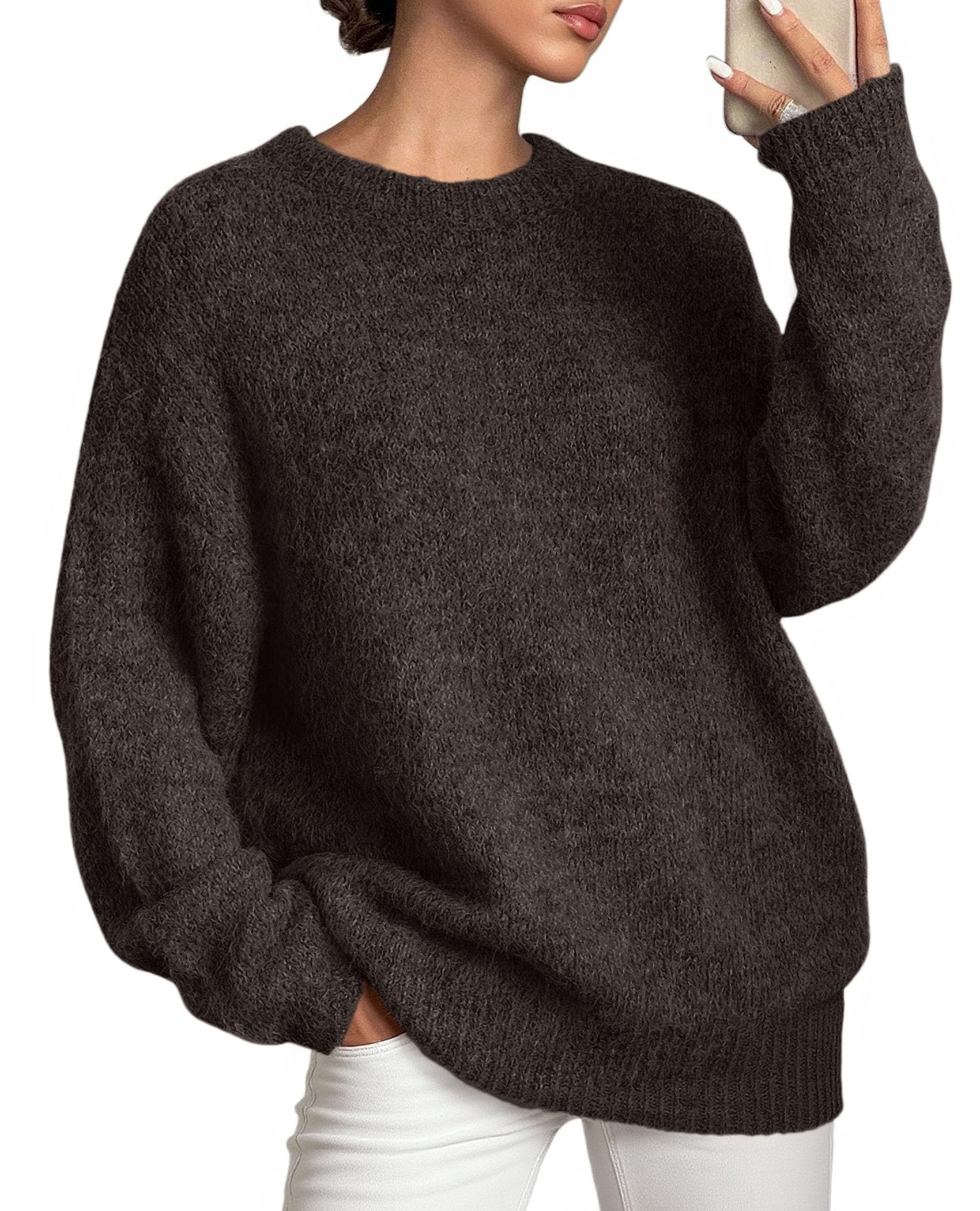 Womens Long Sleeve Oversized Pullover Sweater,Brown Coffee,M