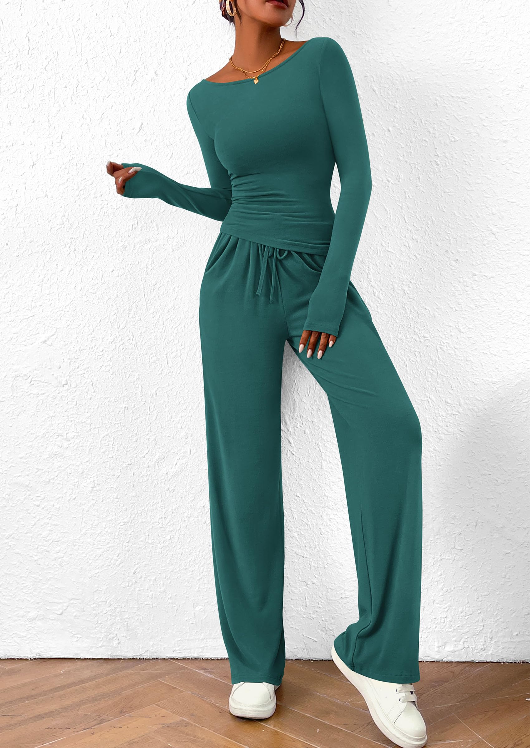 Women's 2 Piece Lounge Sets Airport Outfits(Blue Green,XS)
