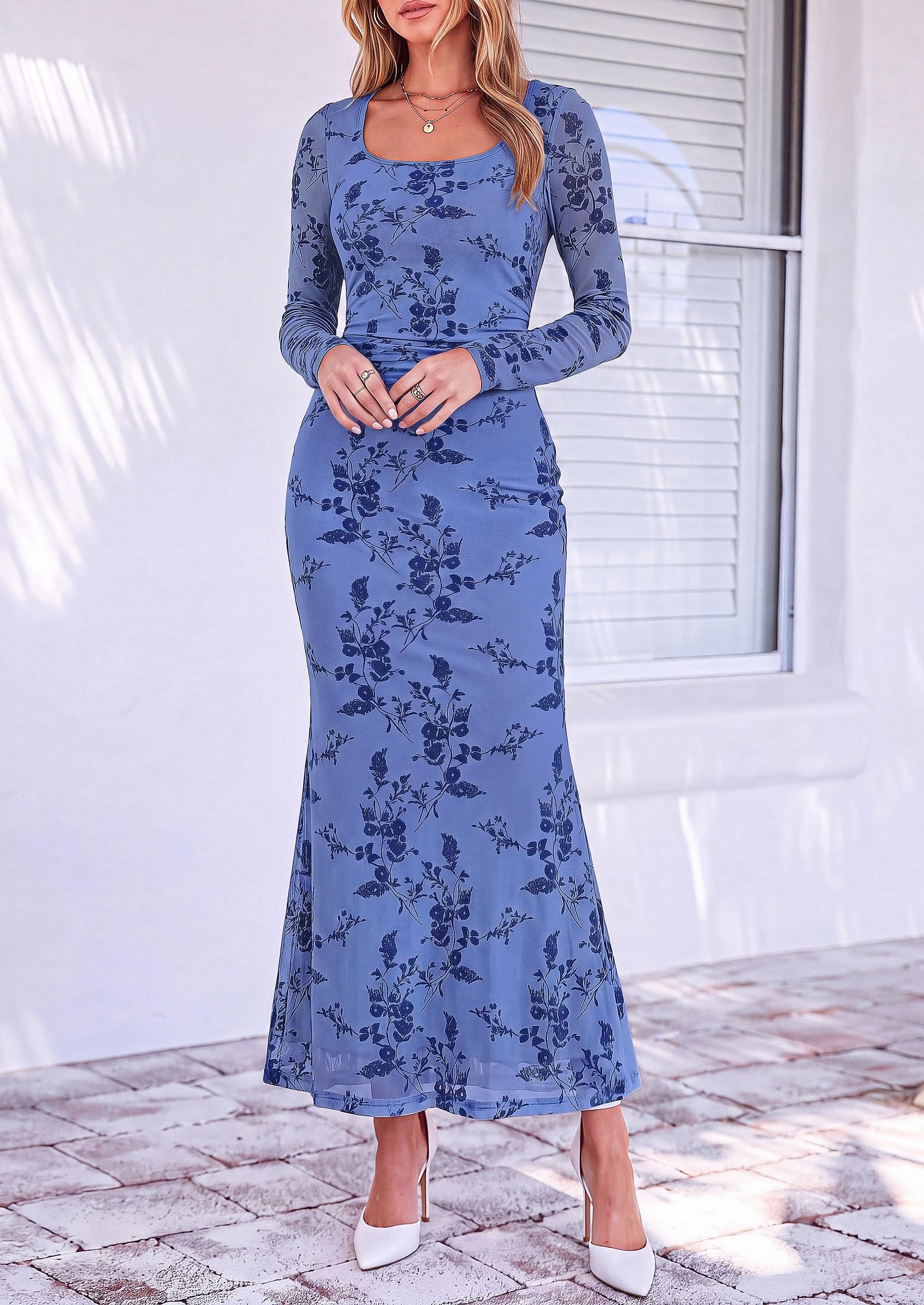 Women's Formal Floral Maxi Dress Fall Wedding Guest Dresses