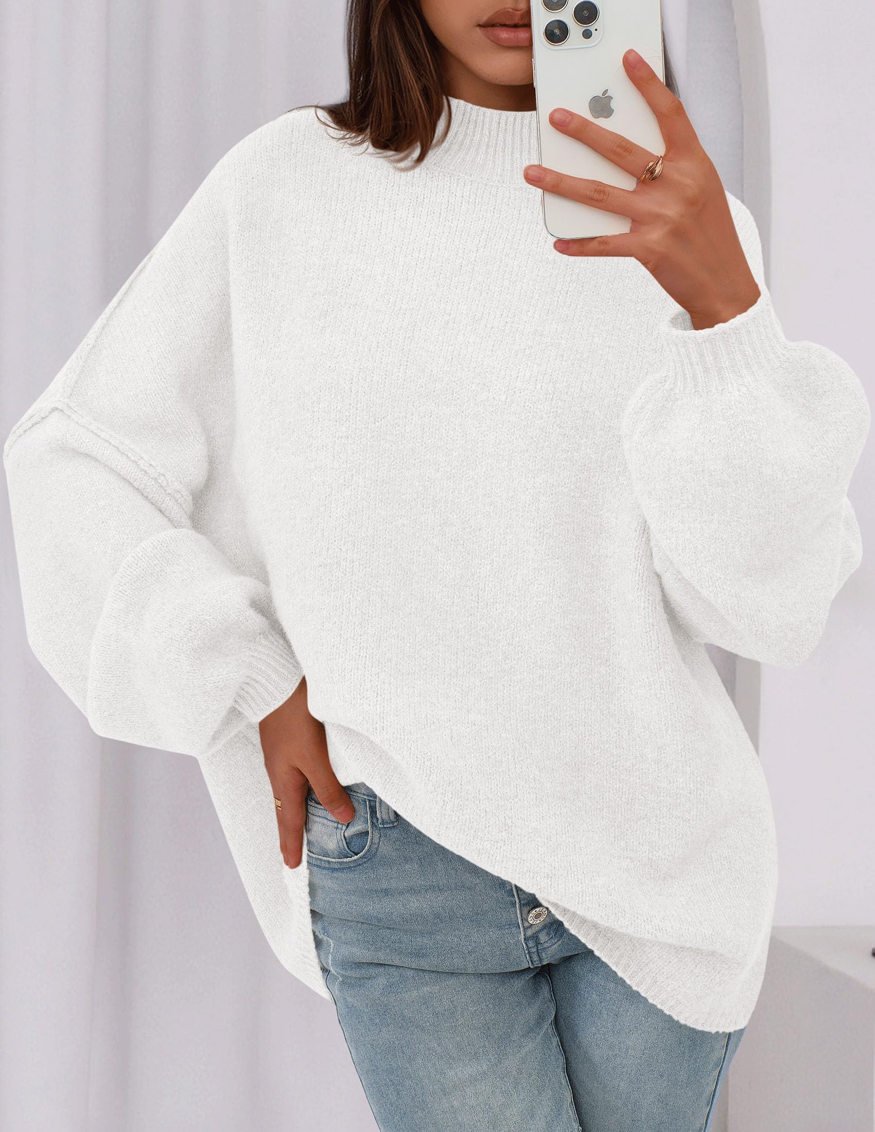 Women's Oversized Sweaters Fall Clothes (White,S)