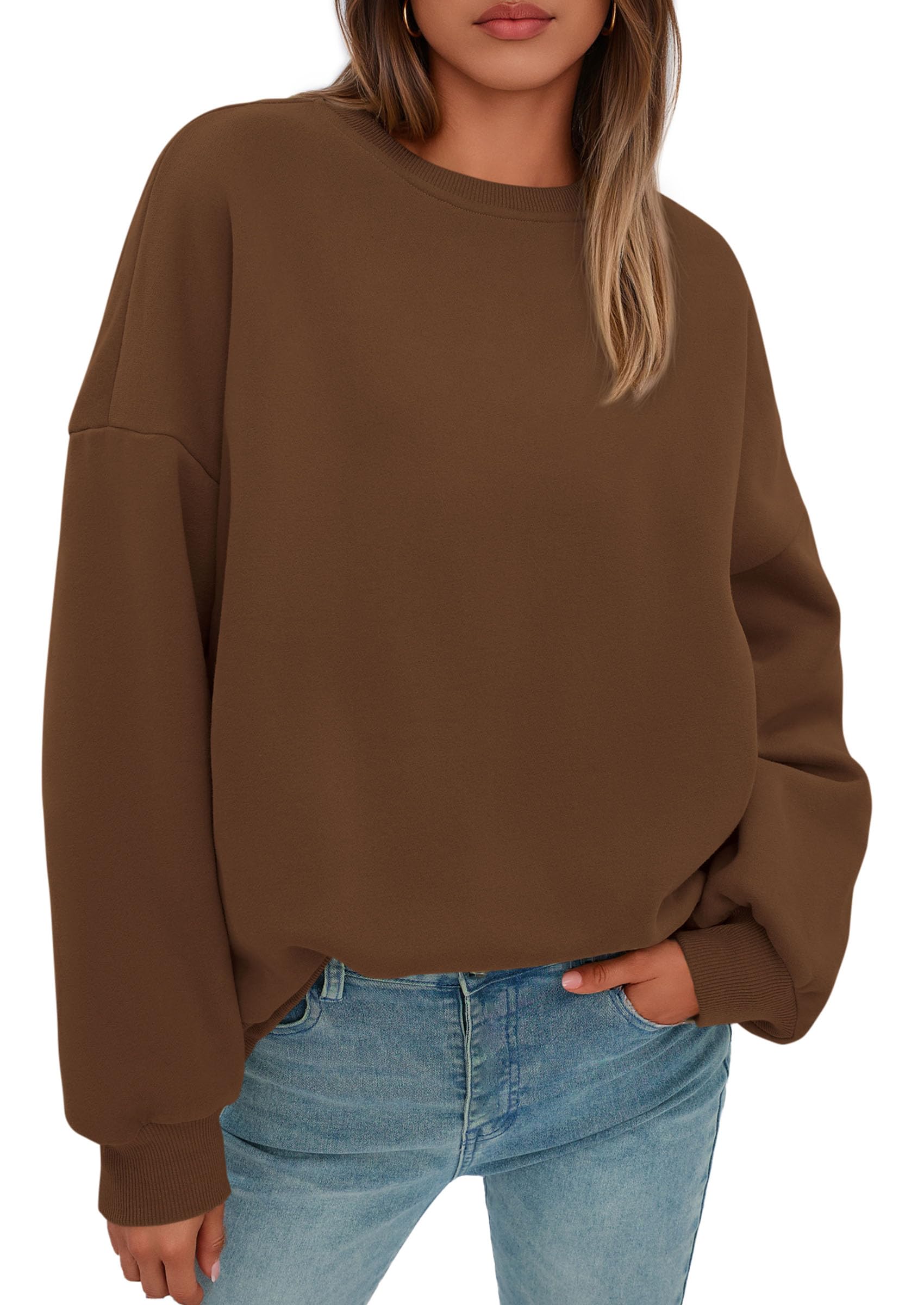 Womens Oversized Crewneck Sweatshirt 2026 Fall Outfits Brown
