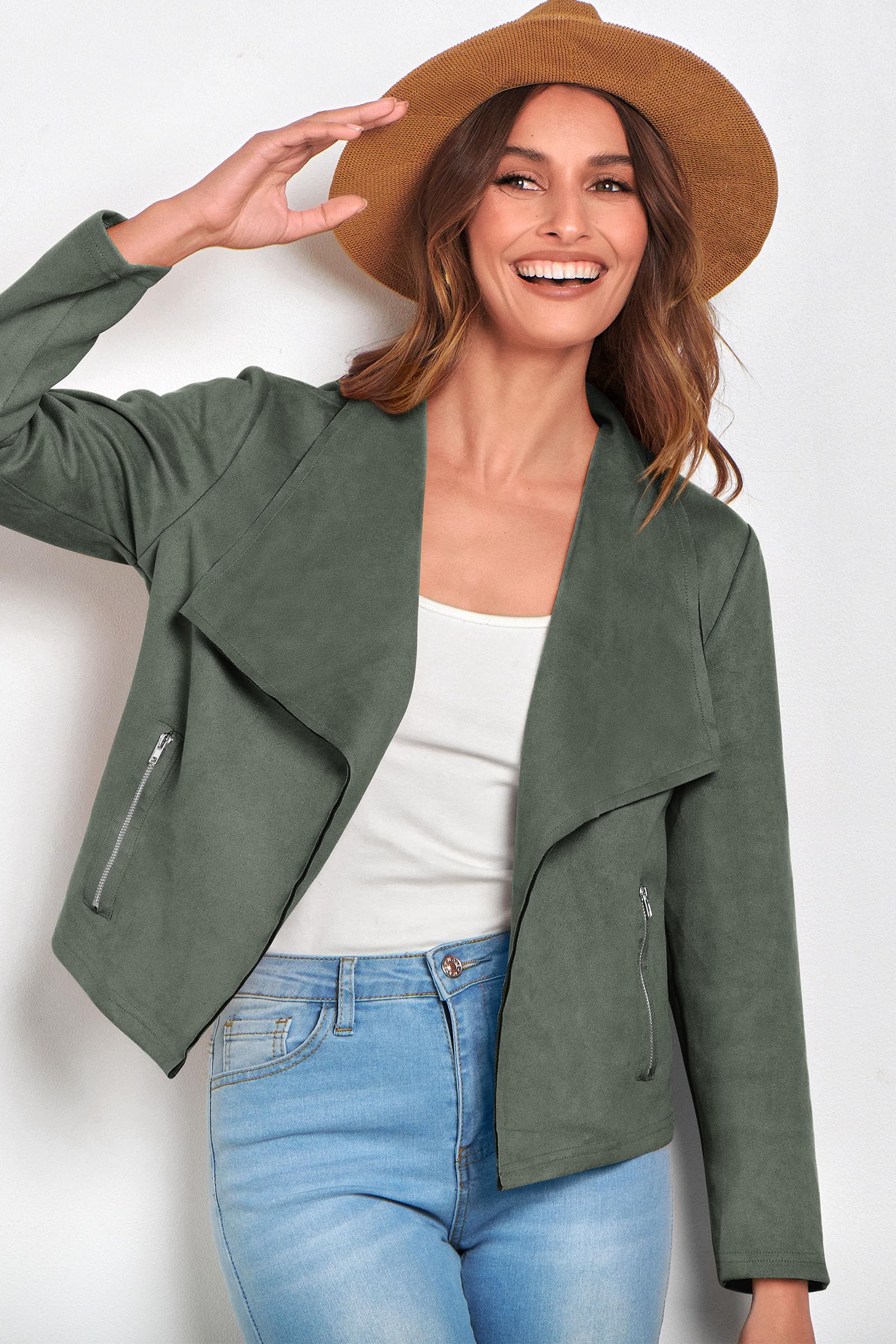 Women's Fall Fashion Faux Suede Jackets(Light Green,Small)