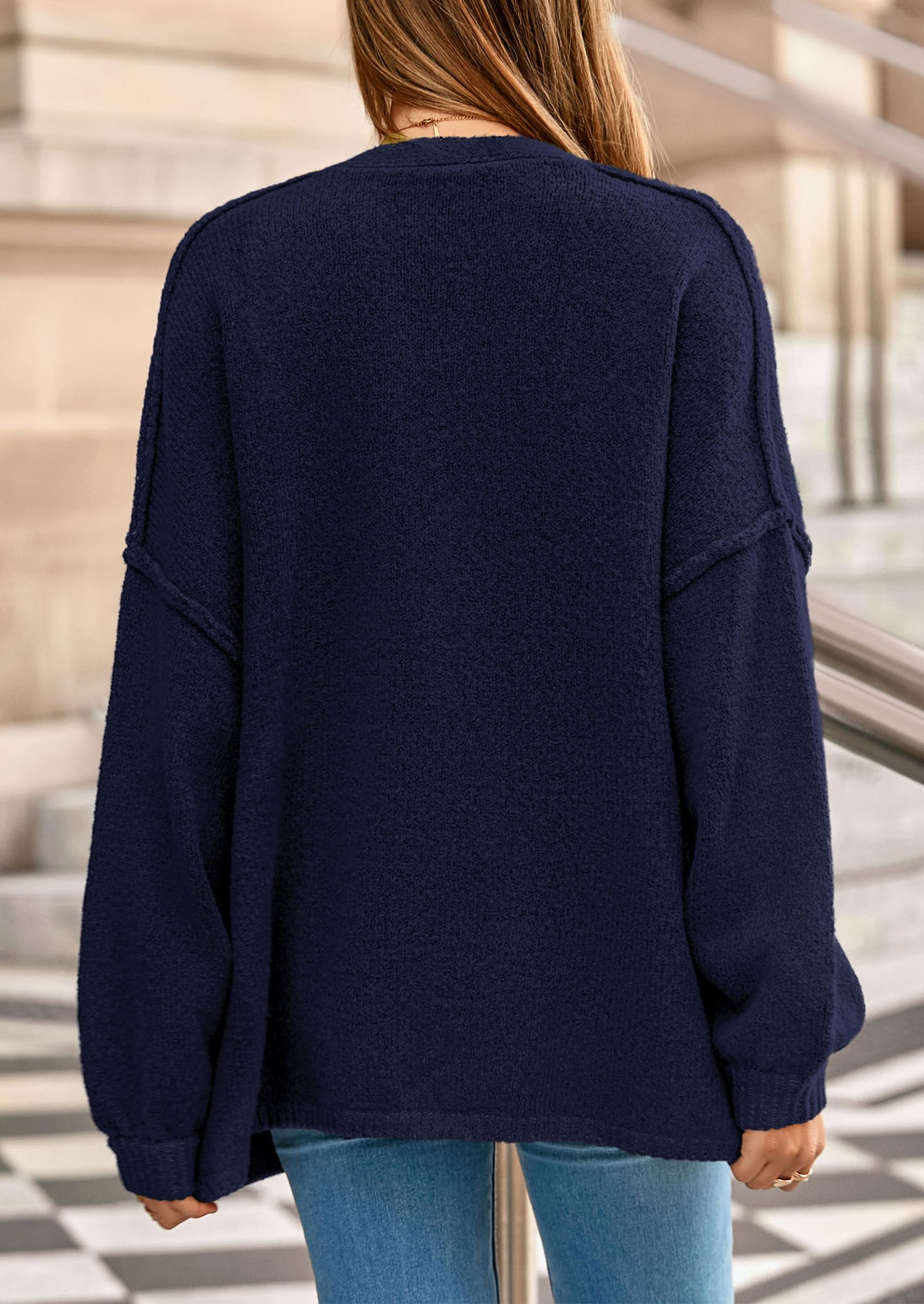 Oversized Chunky Cardigan Sweaters for Women Navy,S