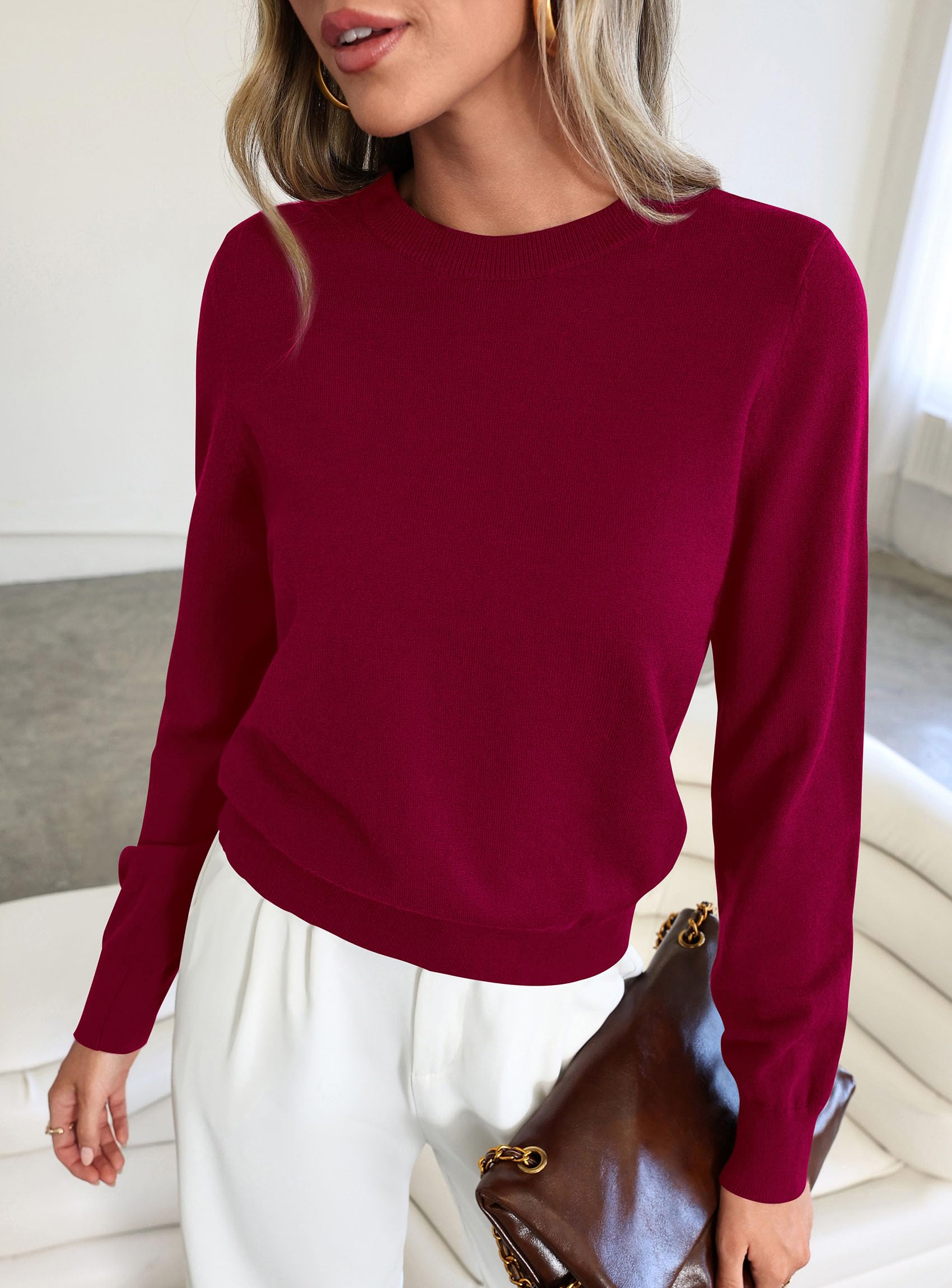 Womens Fall Basic Long Sleeve Sweater,Wine Red,XS