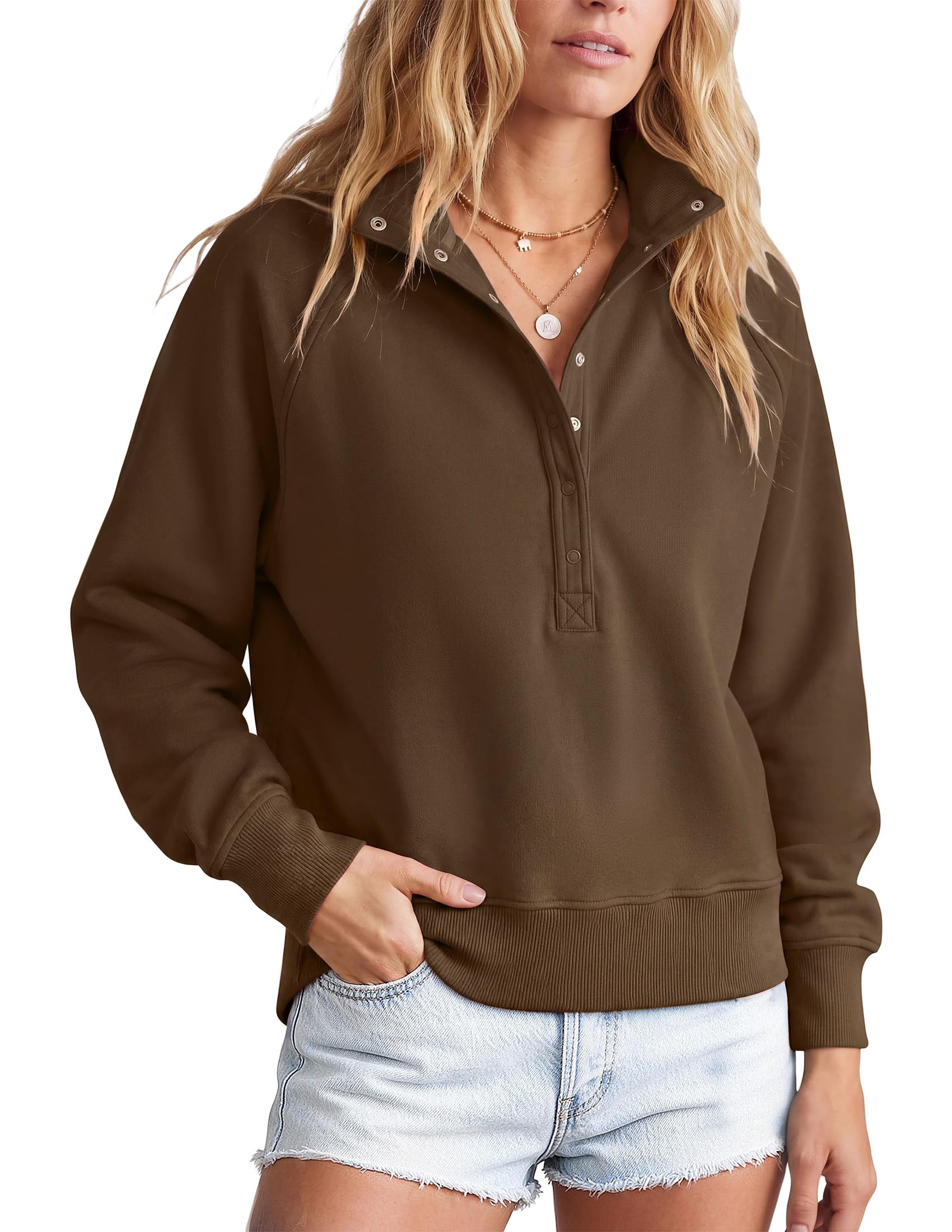 Women's Fall Oversized Sweatshirts Mock Neck Henley Pullover