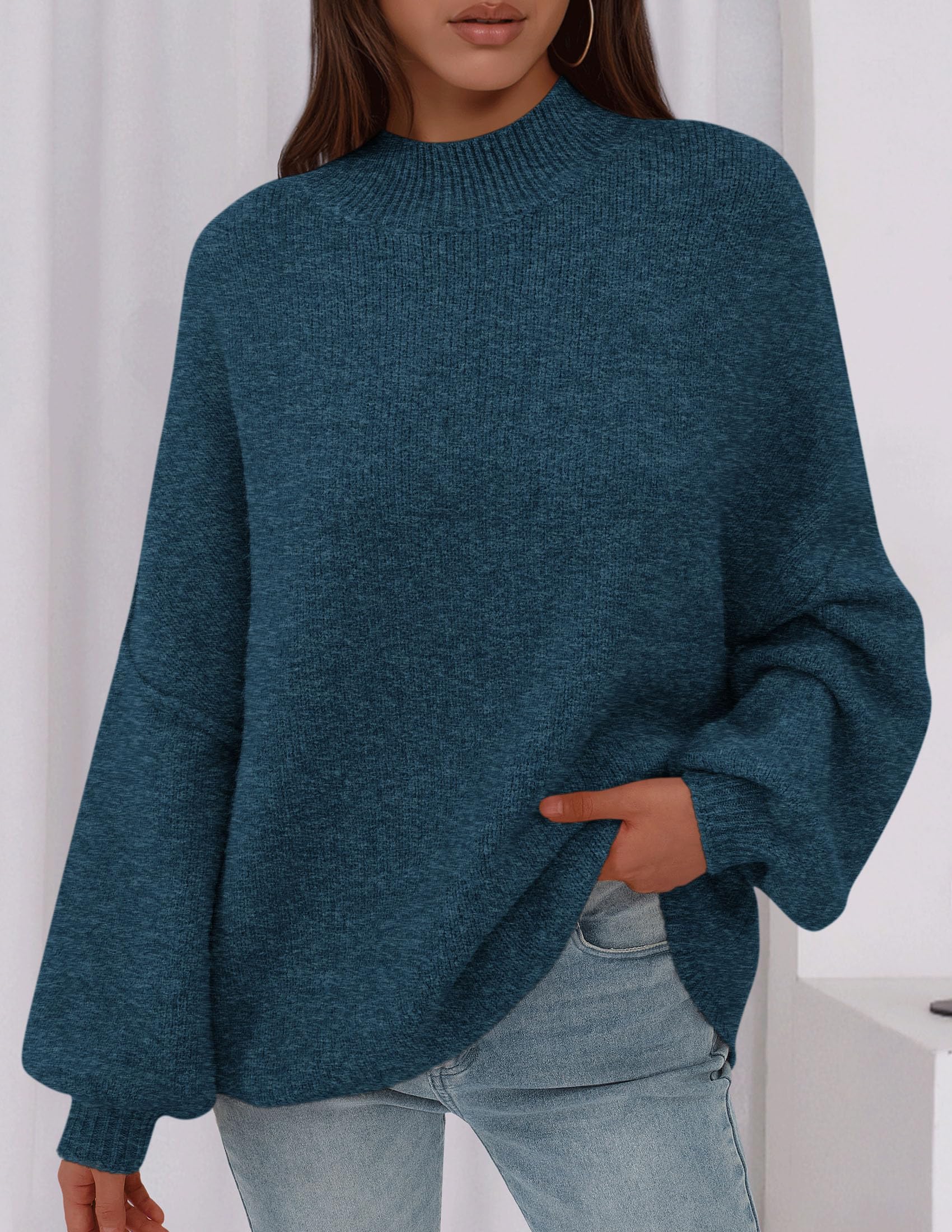 Women's Oversized Sweaters Fall Clothes (Dark Teal,S)
