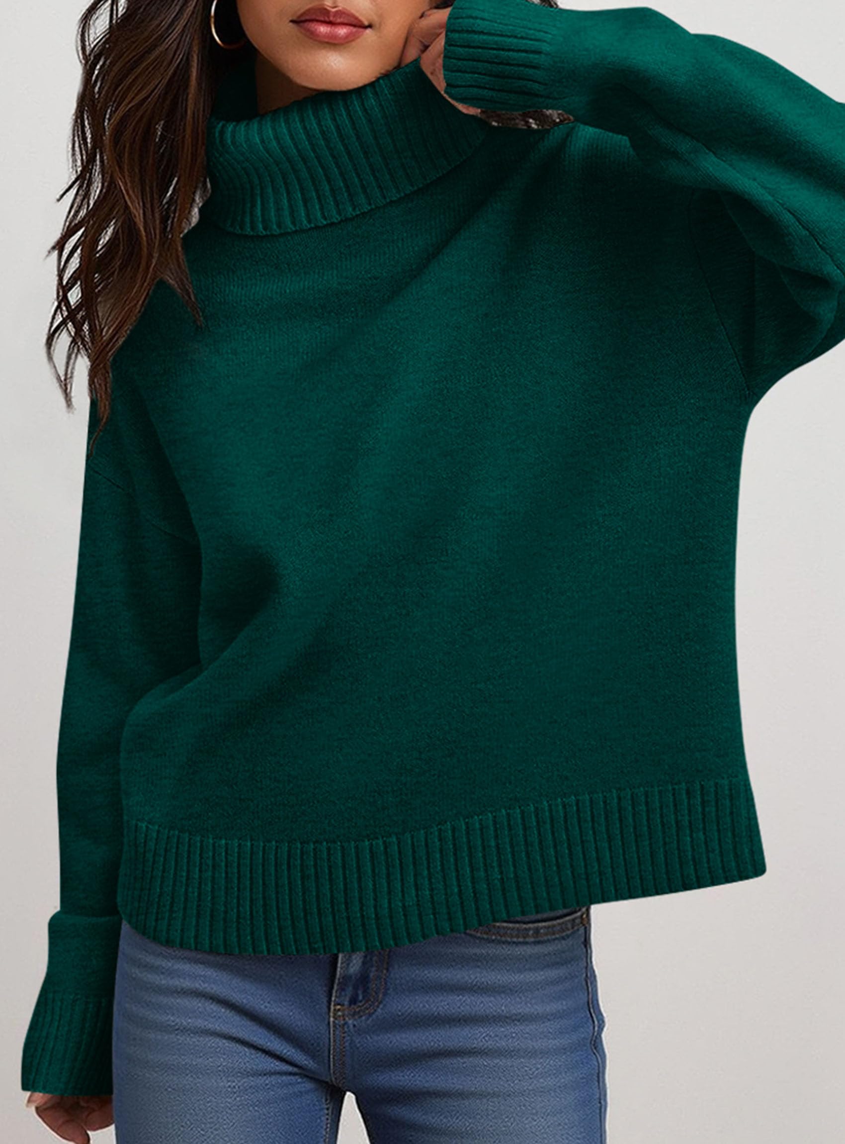 Womens Turtleneck Long Sleeve Knit Sweater,Dark Green,S