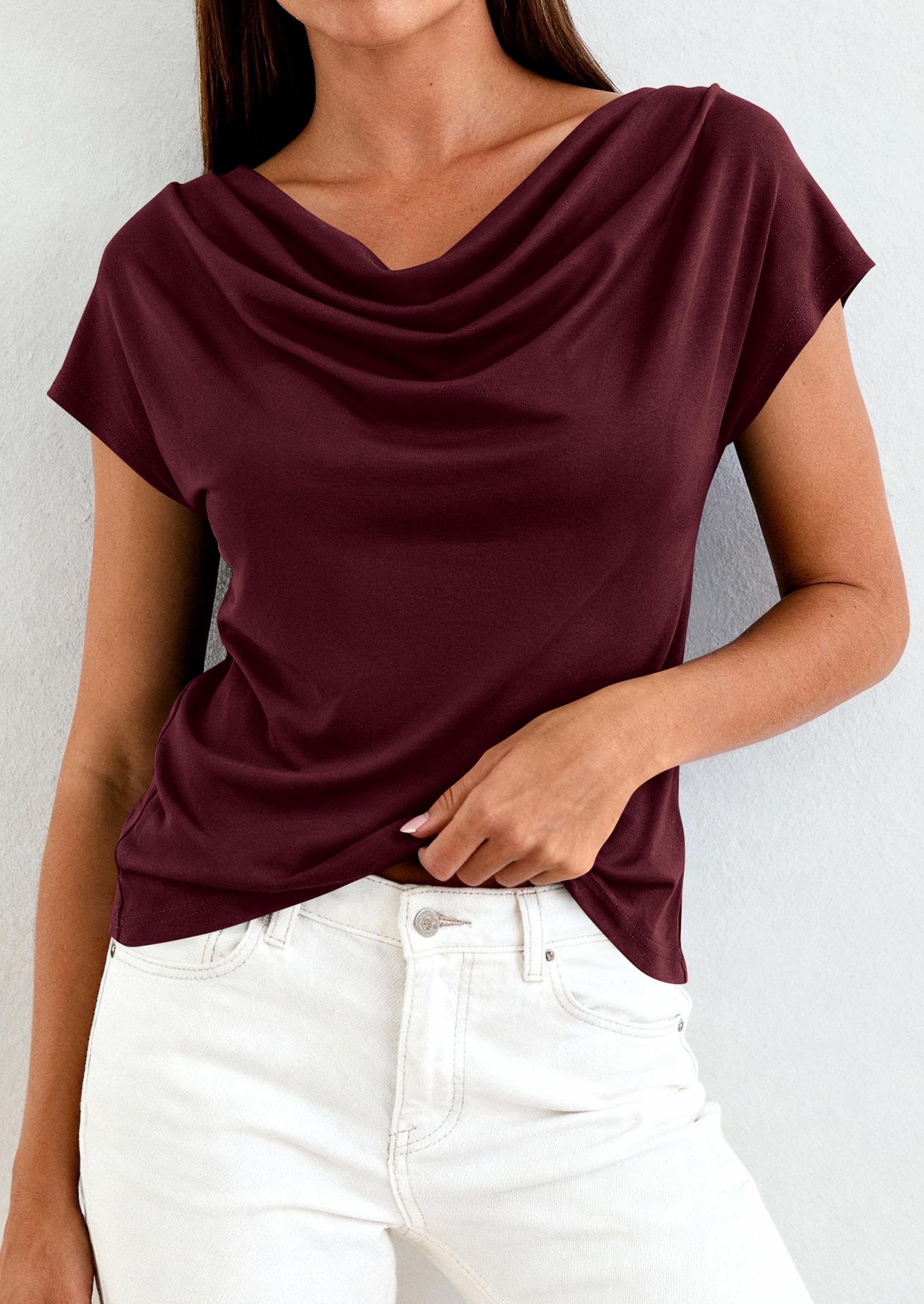 Womens Tops Dressy Business Casual Work Blouses, Burgundy,XS