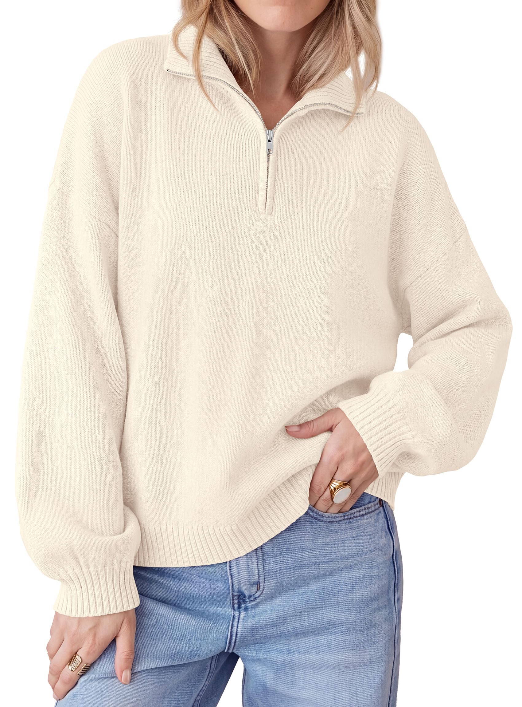Women's Sweaters Oversized Quarter Zip Pullover Fall Outfits