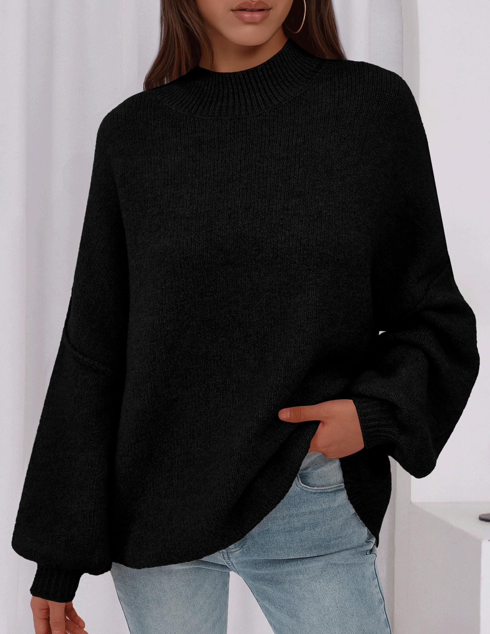 Women's Oversized Sweaters Fall Clothes (Black,S)