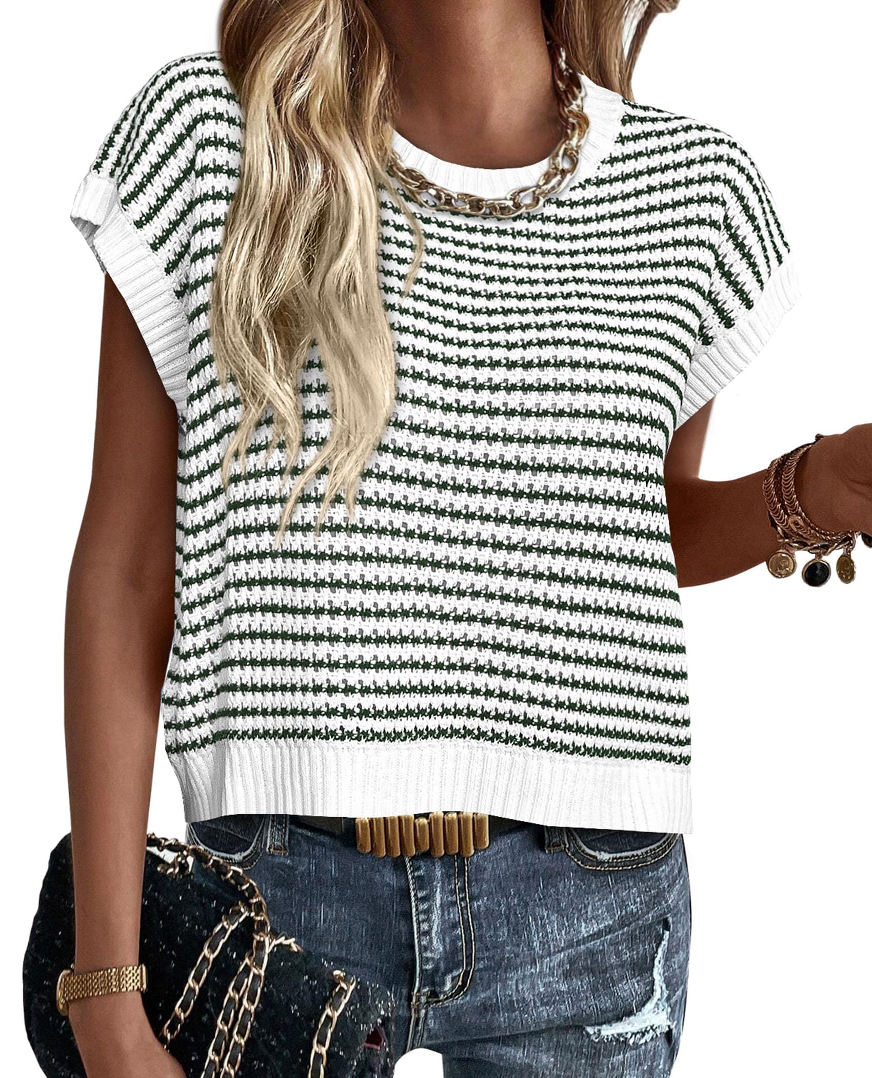 Women's Striped Short Sleeve Sweater Vest