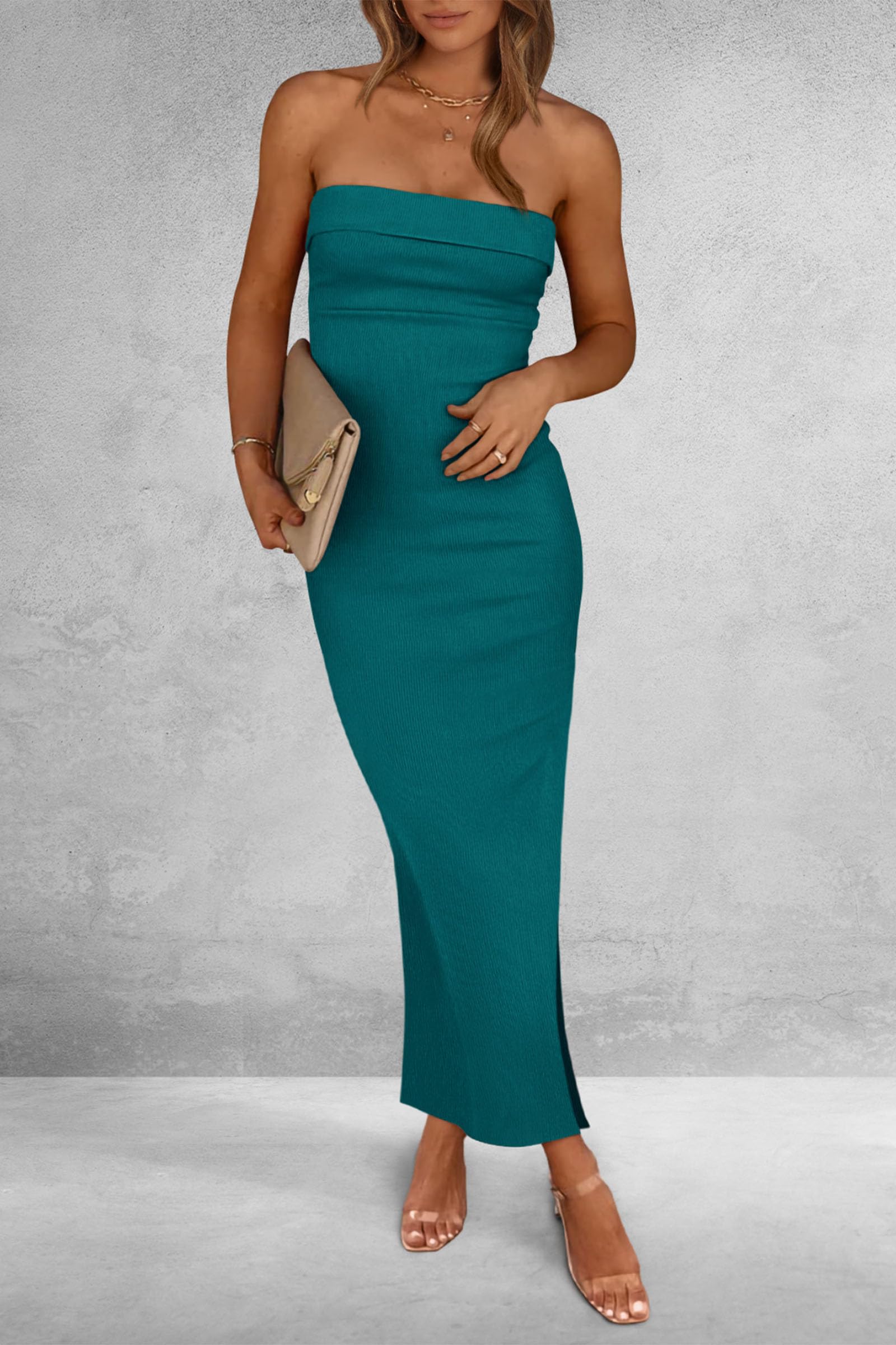 Women's Summer Strapless Cocktail Maxi Dresses Blue Green
