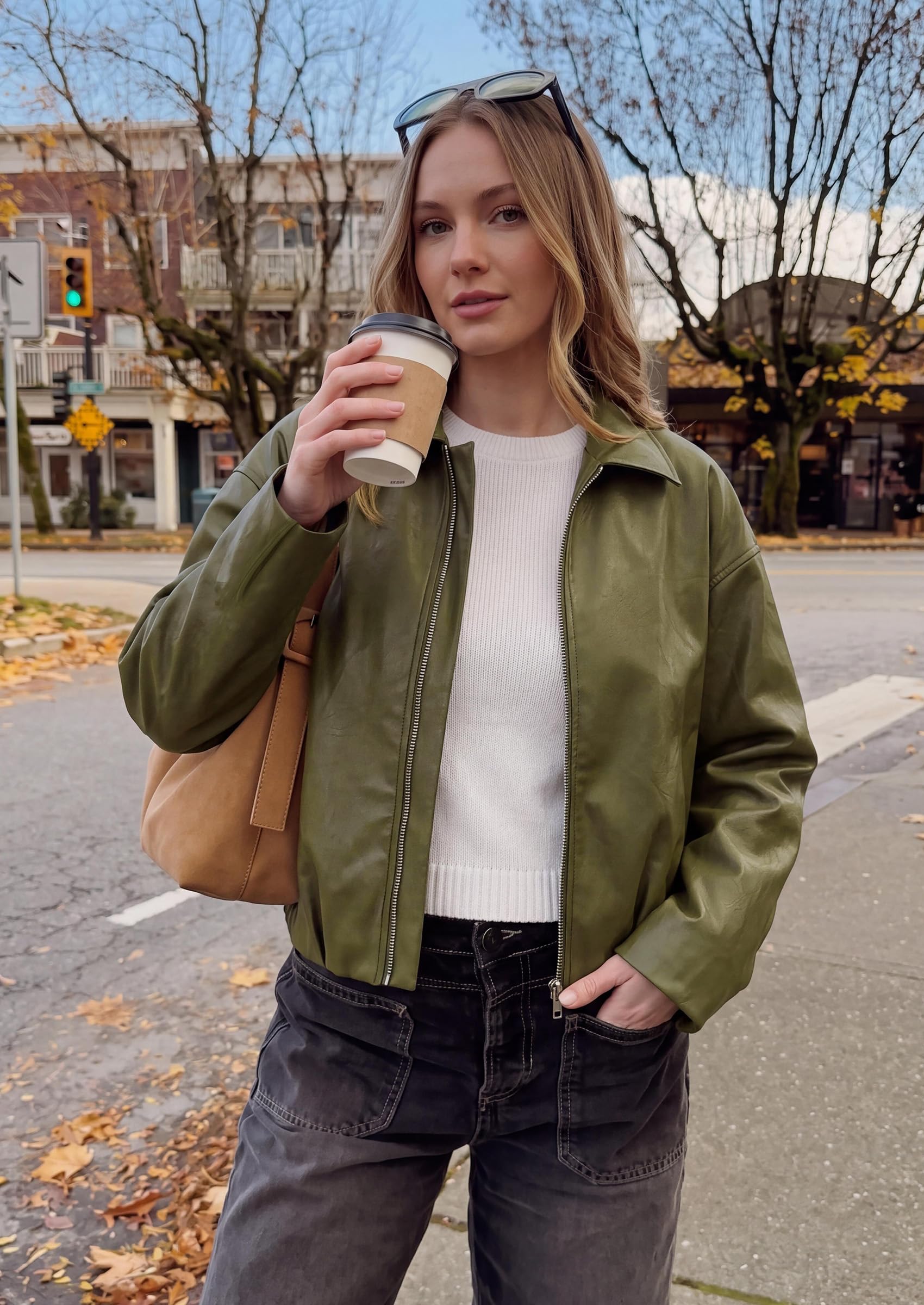 Womens Faux Leather Motorcycle Jackets Fall Cropped Coats