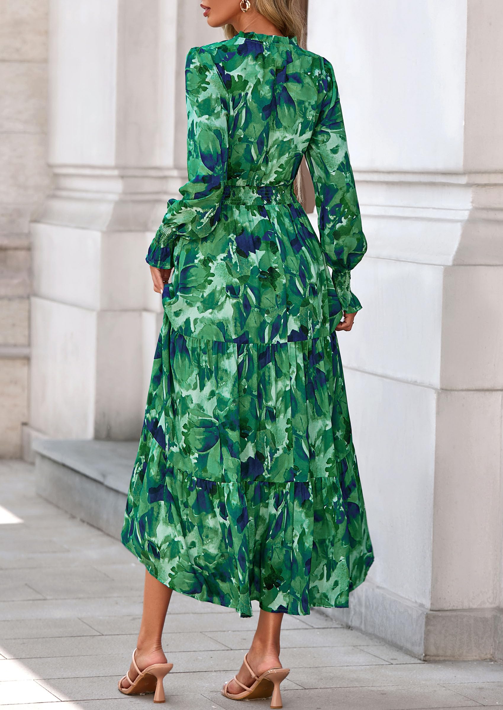 Women's Floral Maxi Dress Fall A Line Wedding Guest Dresses