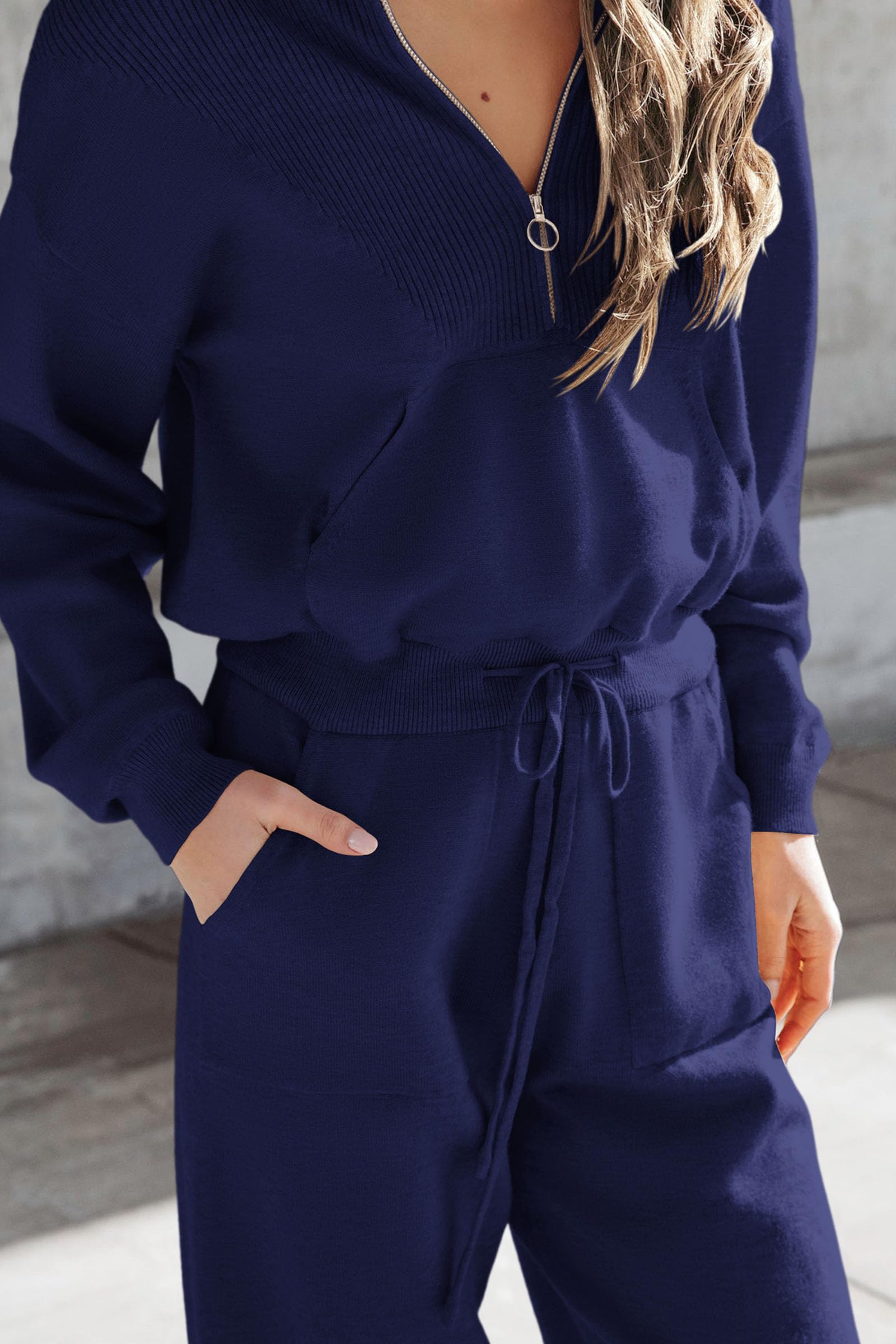 Women's 2 Piece Sweatsuits Set Fall Outfits(Dark Blue,S)