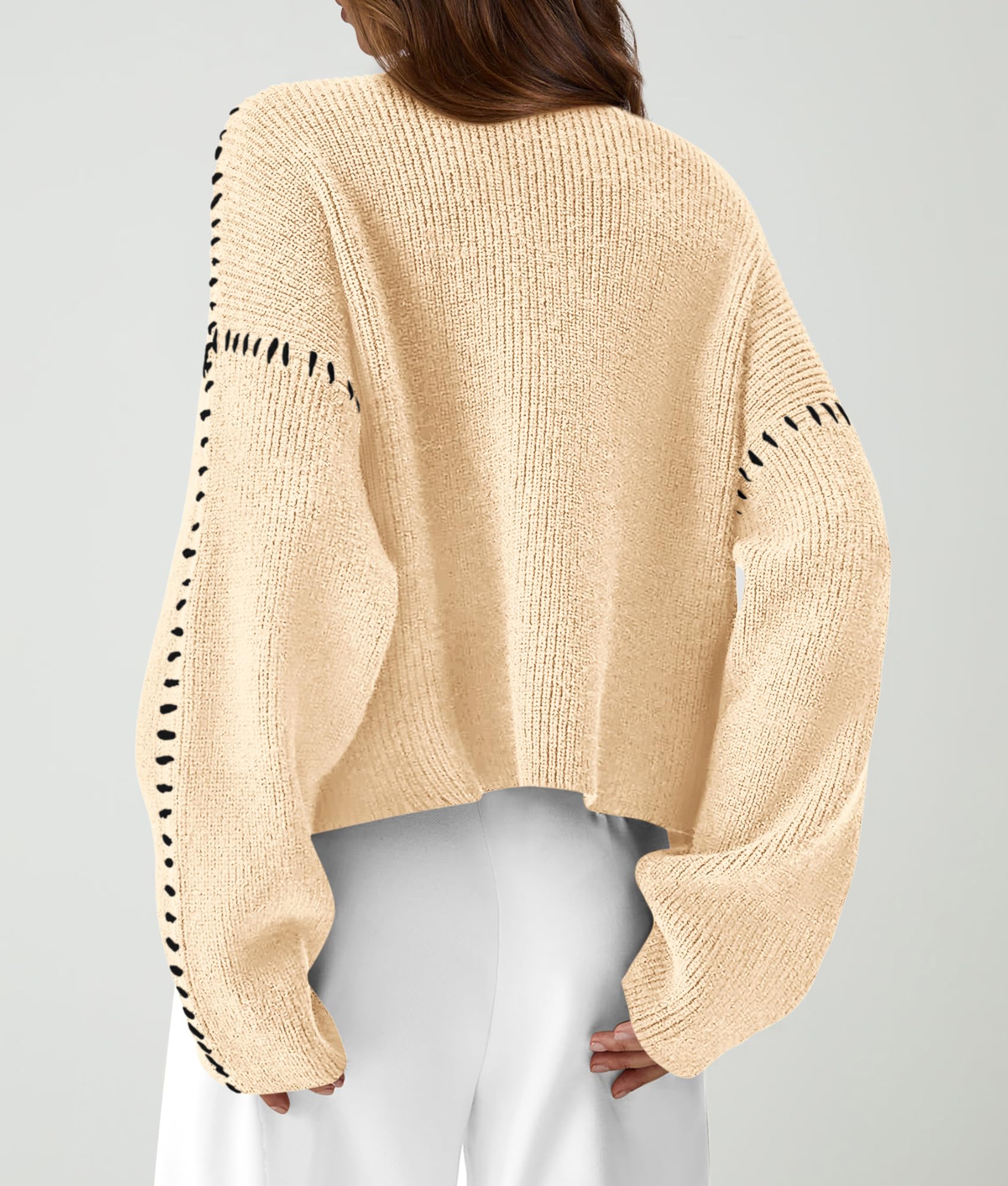 Womens Chunky Knit Oversized Pullover Sweaters,Beige,S