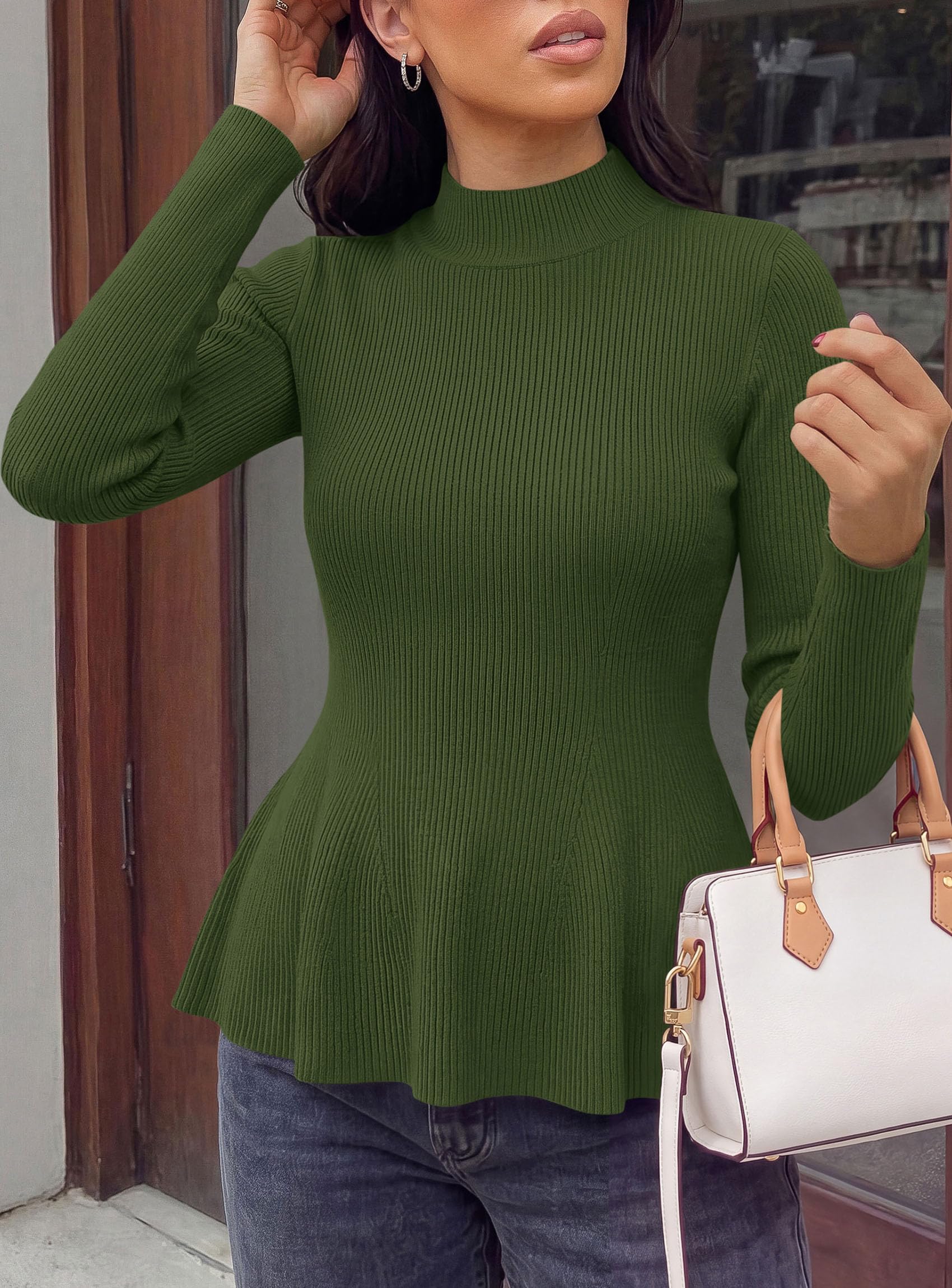 Women's Long Sleeve Peplum Tops Knit Pullover Fall Sweaters