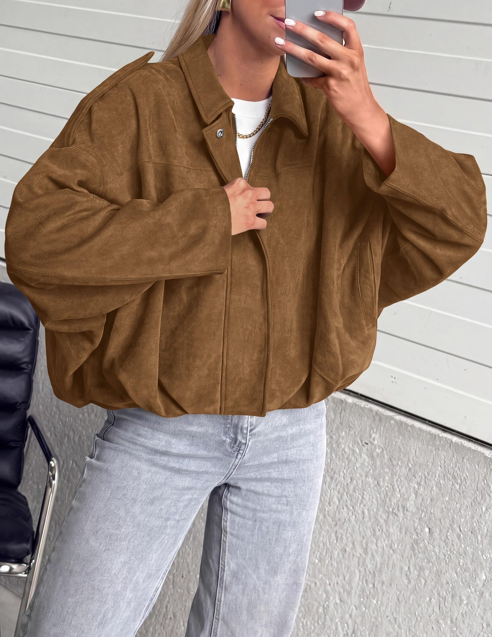 Faux Suede Jacket Women Fall Cropped Western Bomber Jacket