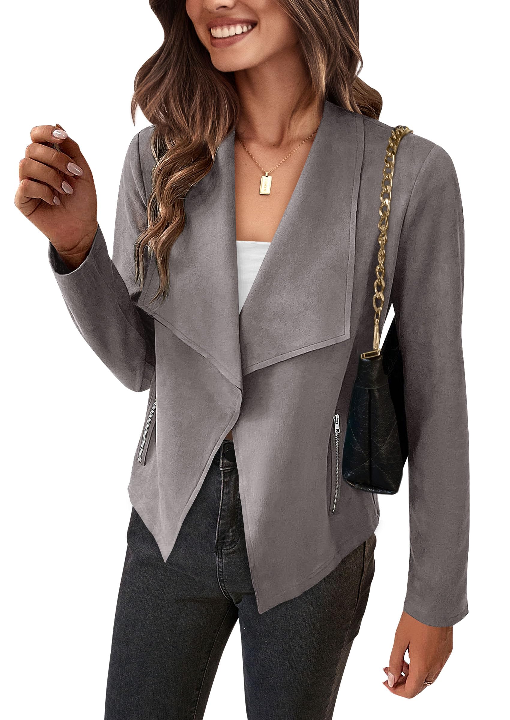 Women's Fall Fashion Faux Suede Jackets(Grey,Small)