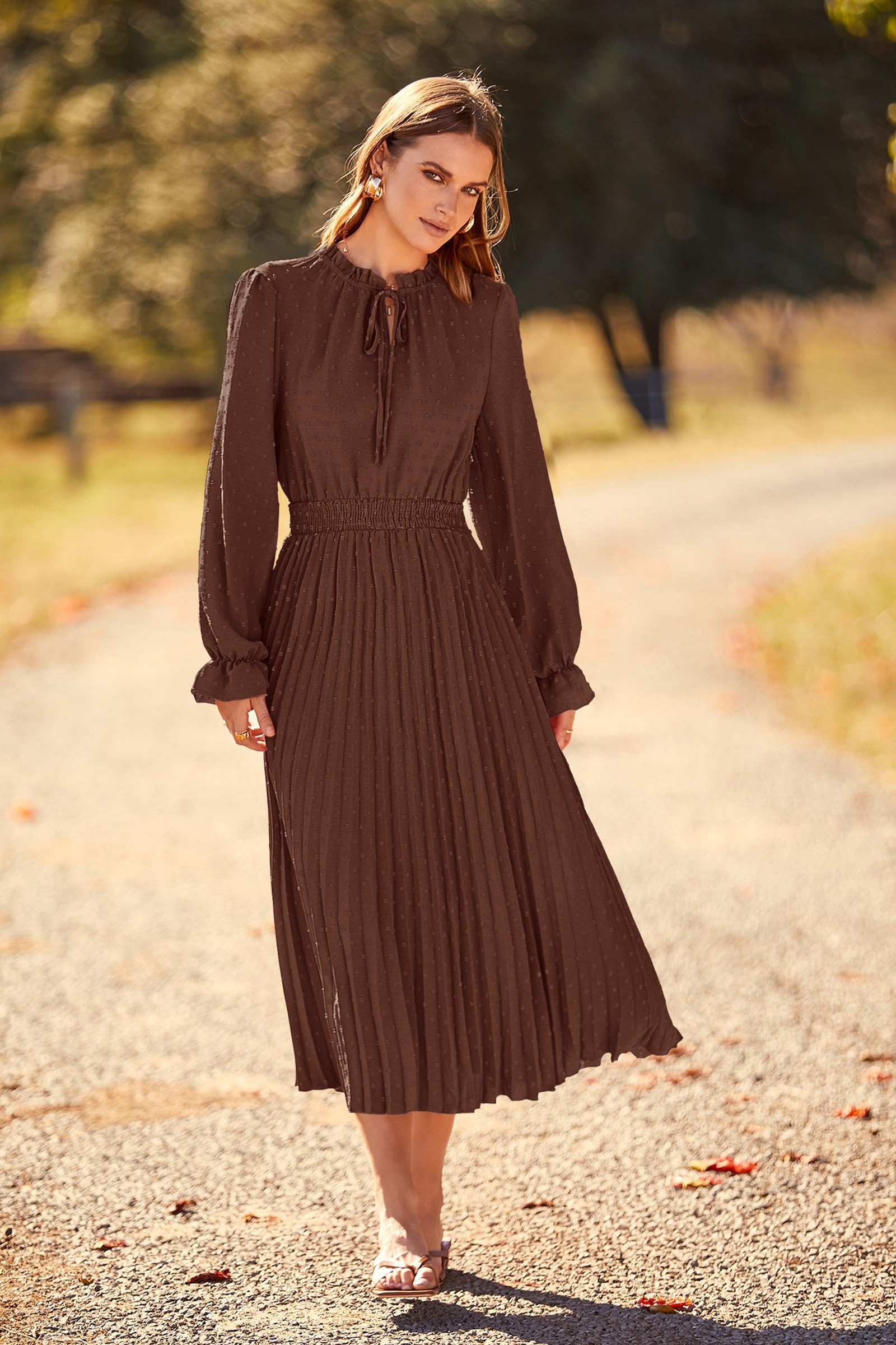 Women's Fall Midi Wedding Guest Dress(Dark Coffee,Small)