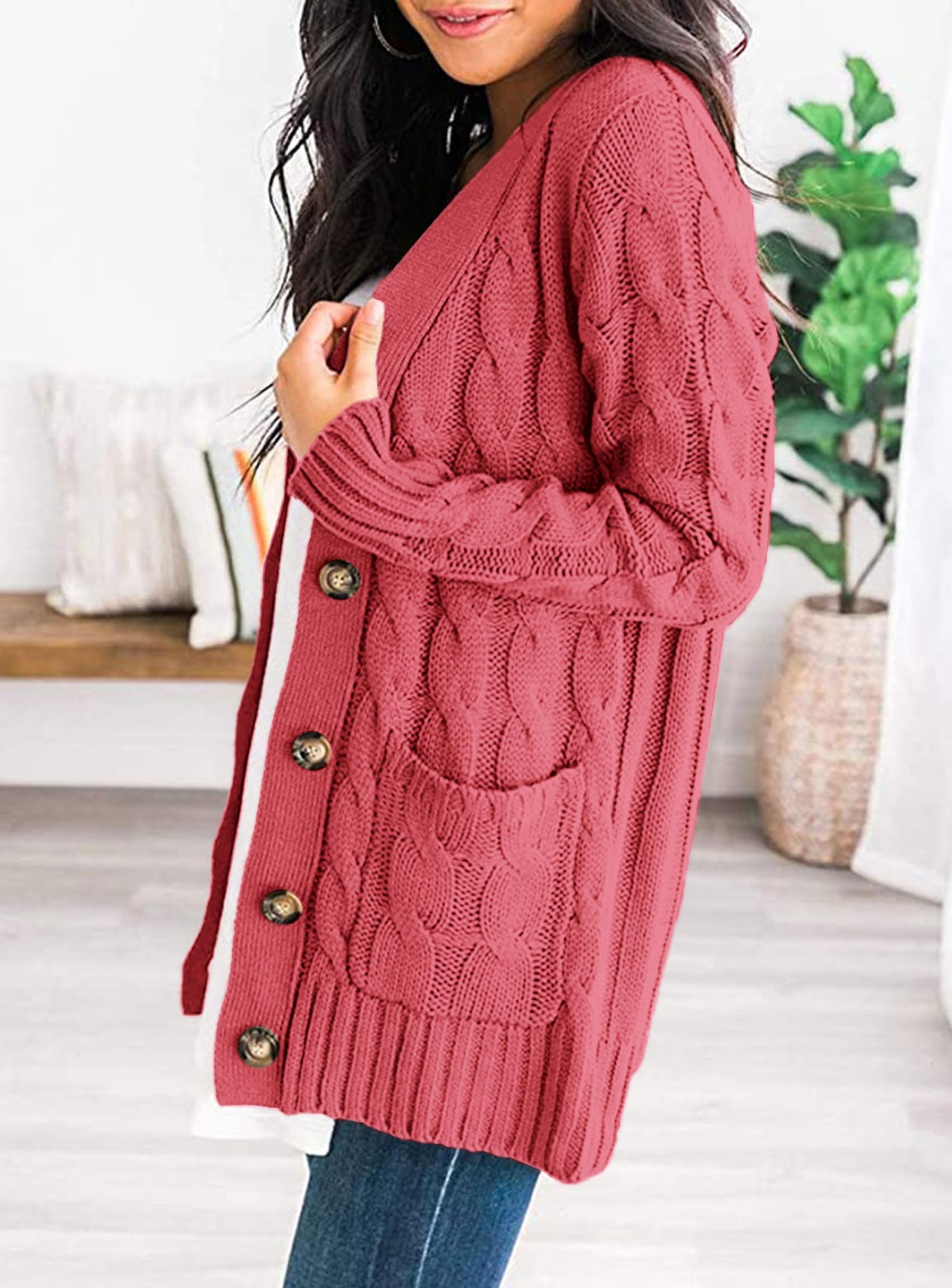 Women Chunky Cable Knit Cardigan Sweaters Fall Fashion Clothes