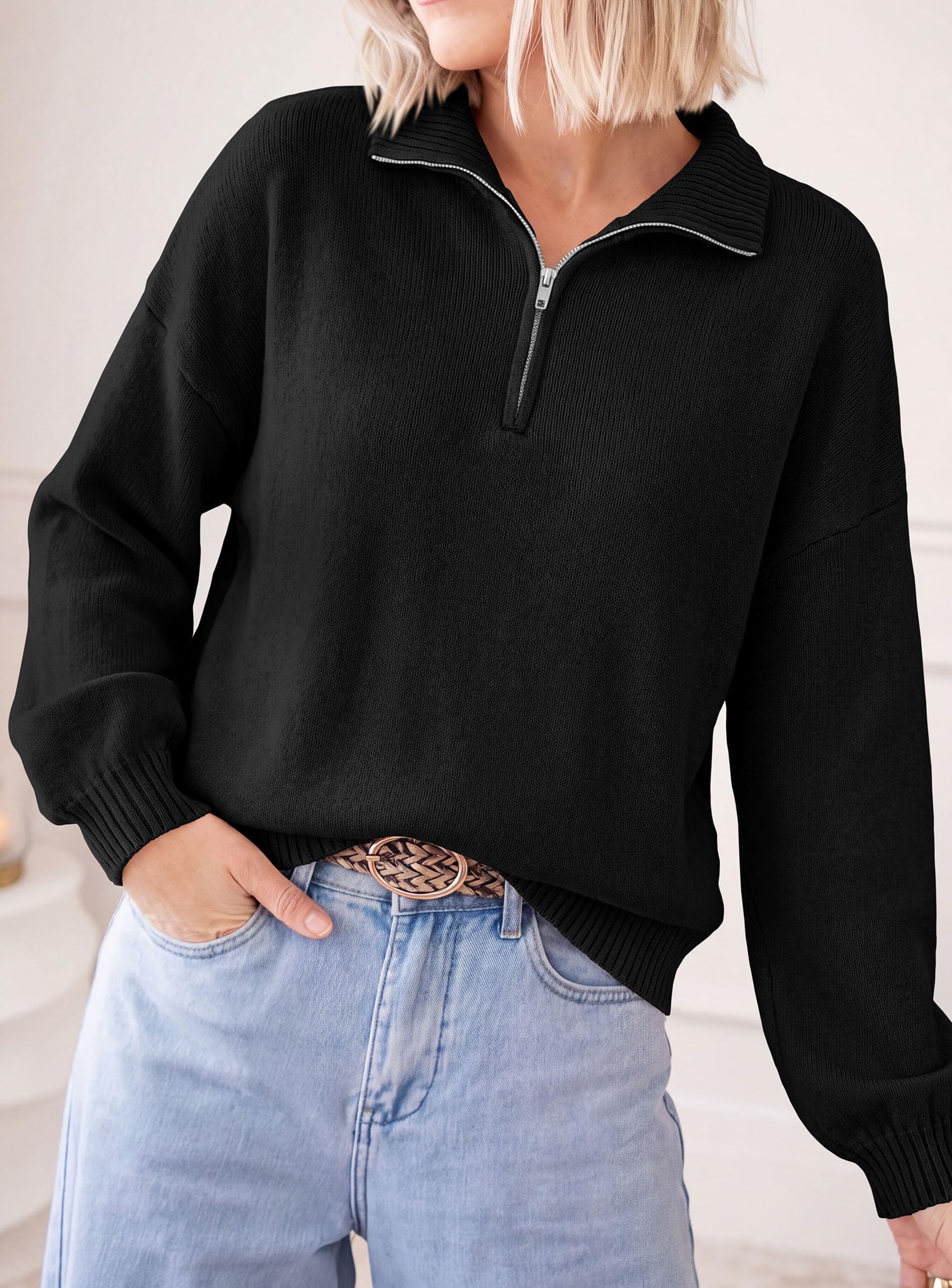 Women's Sweaters Oversized Quarter Zip Pullover Fall Outfits