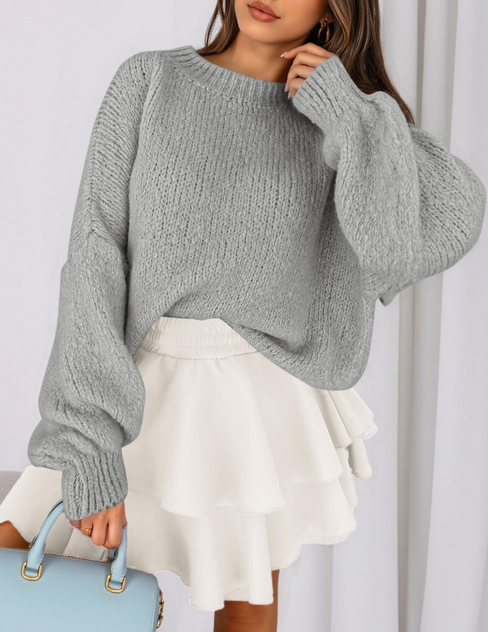 Women's Chunky Knit Oversized Pullover Sweaters,Grey,S