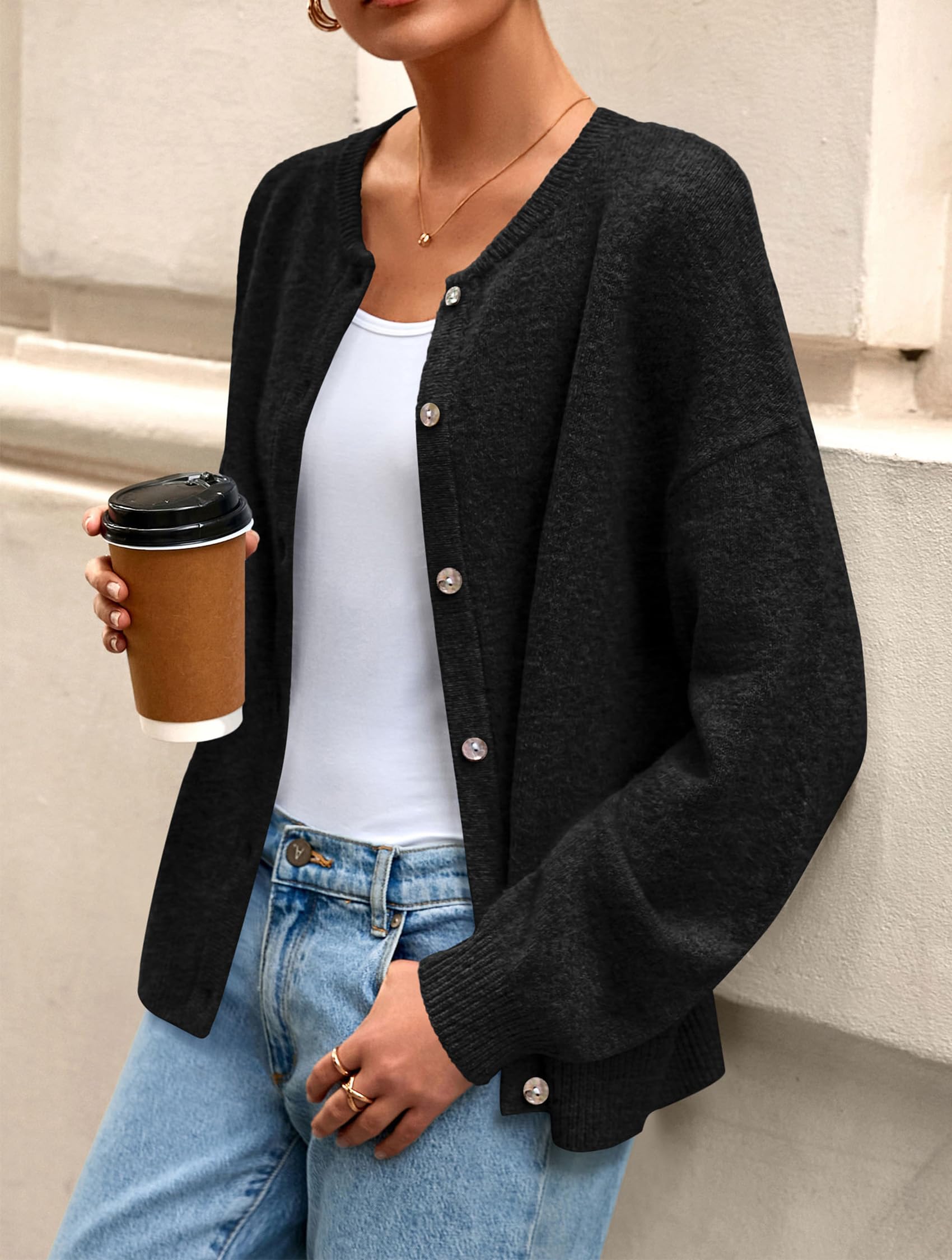 Womens Long Sleeve Cardigan Sweaters Button Down Knit Tops