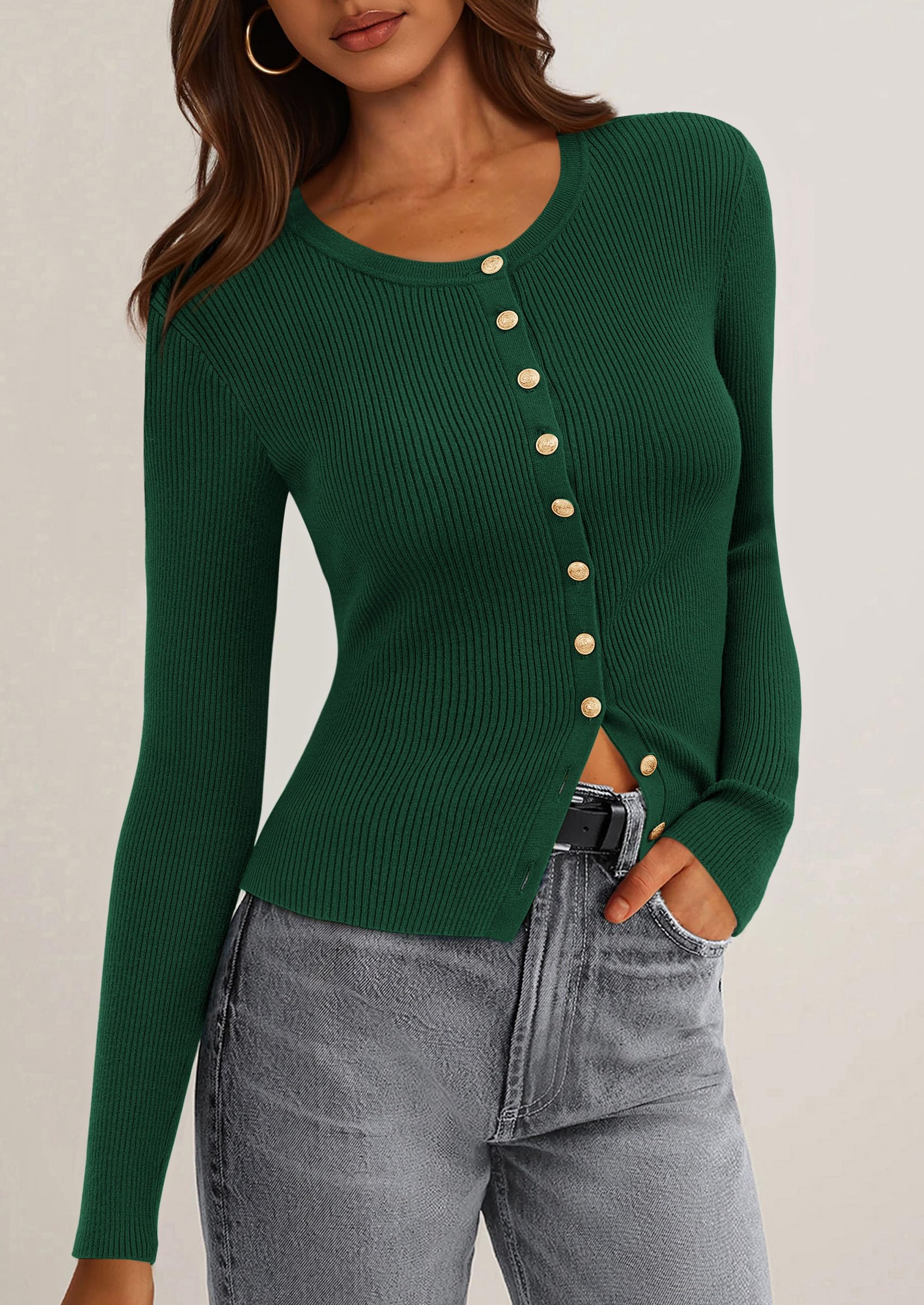 Women's Fall Lightweight Cardigan Sweaters,Dark Green,S