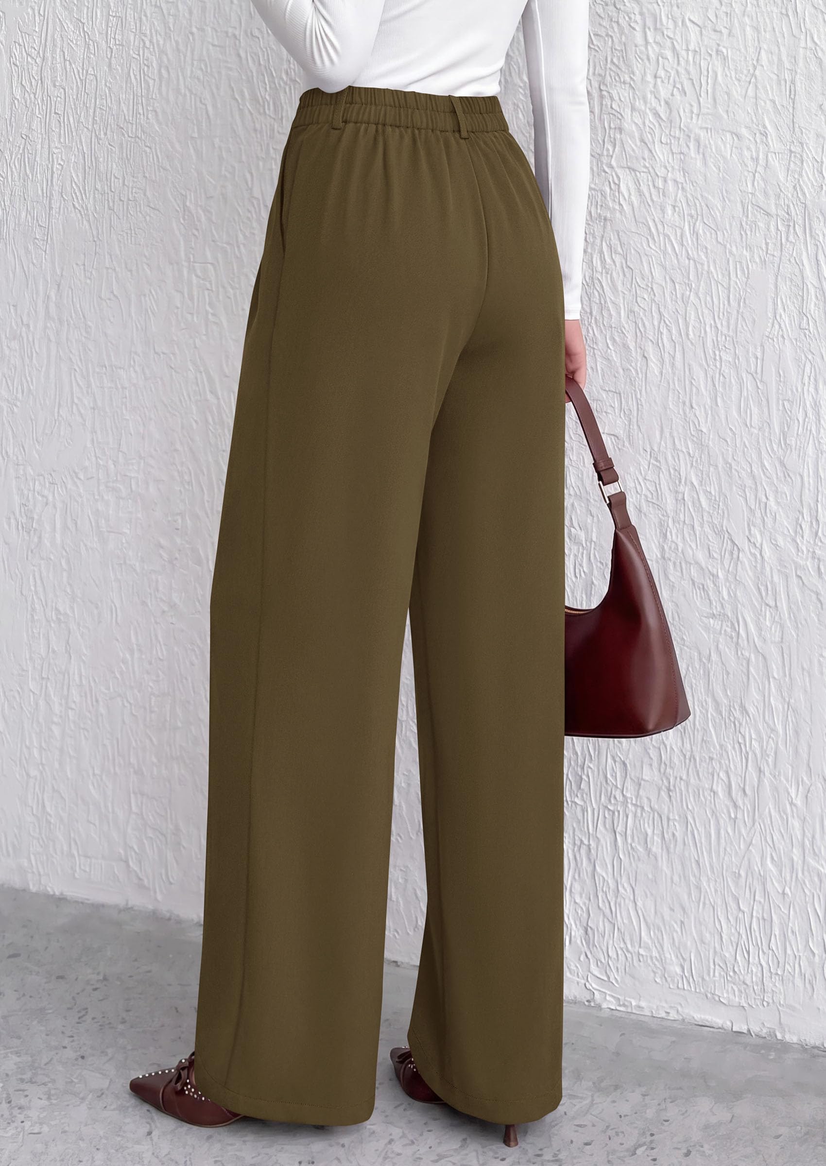 Women's Dress Pants Wide Leg Flowy Trousers,Army Green,S