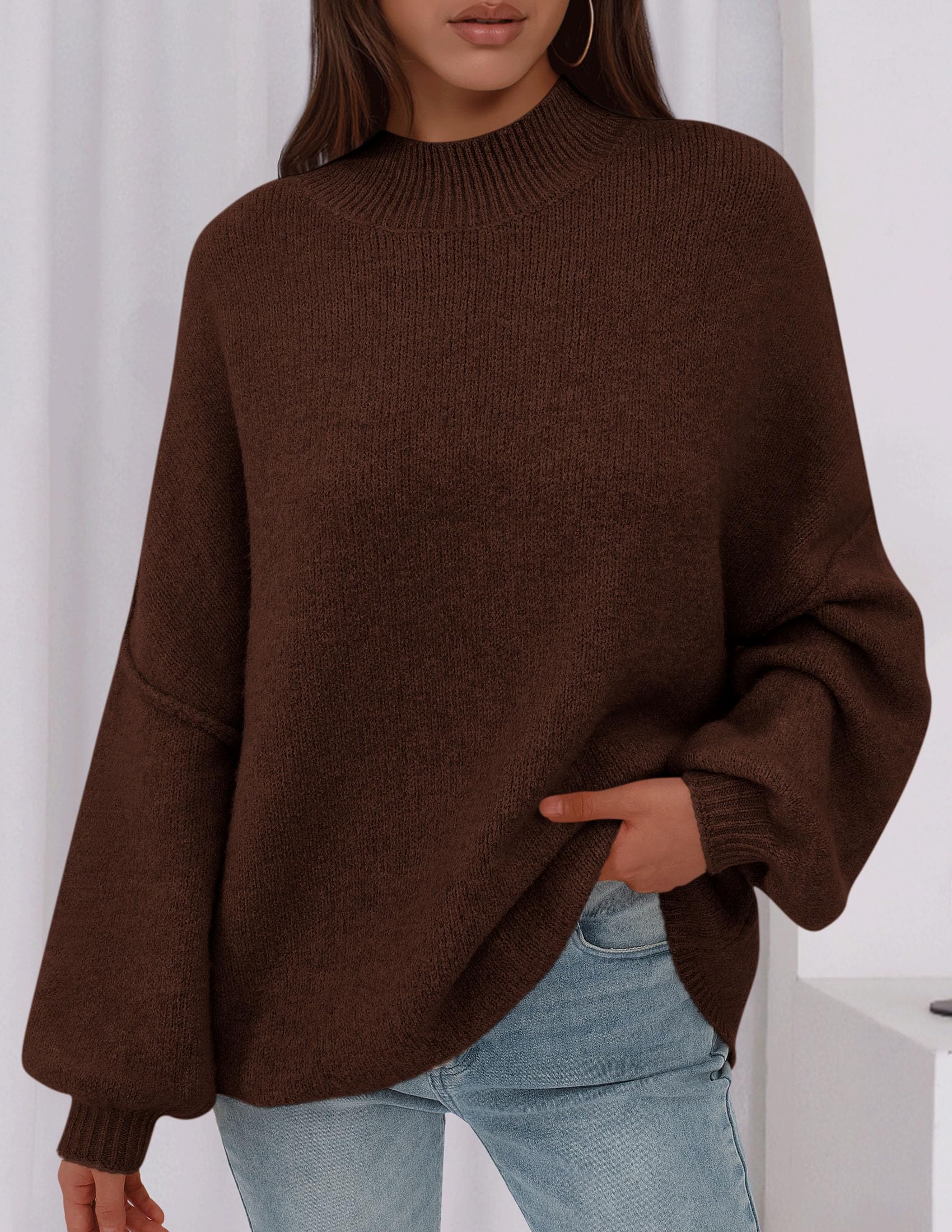Women's Oversized Sweaters Fall Clothes (Brown,S)