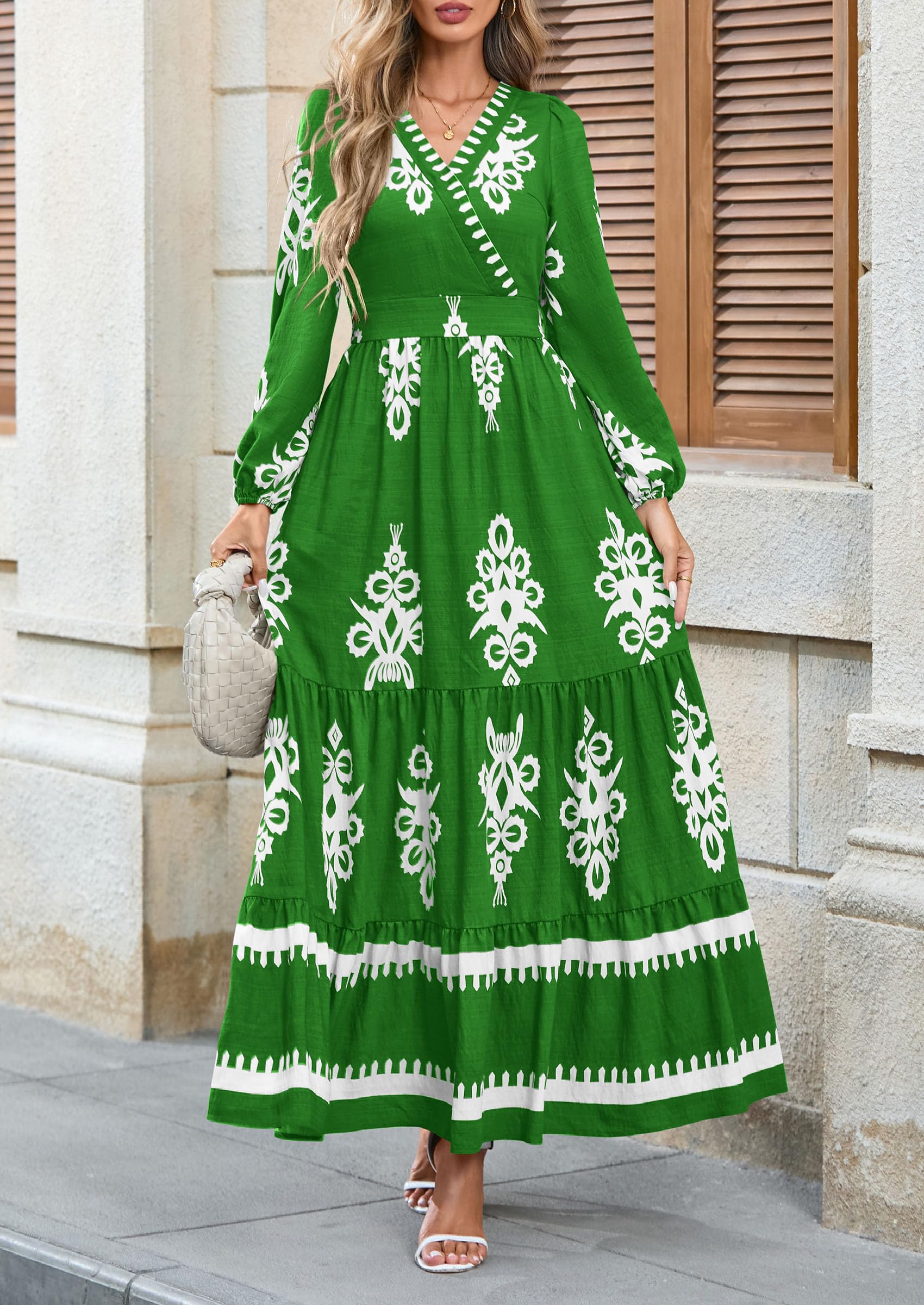 Women's Long Sleeve Floral Boho Maxi Wedding Guest Dress