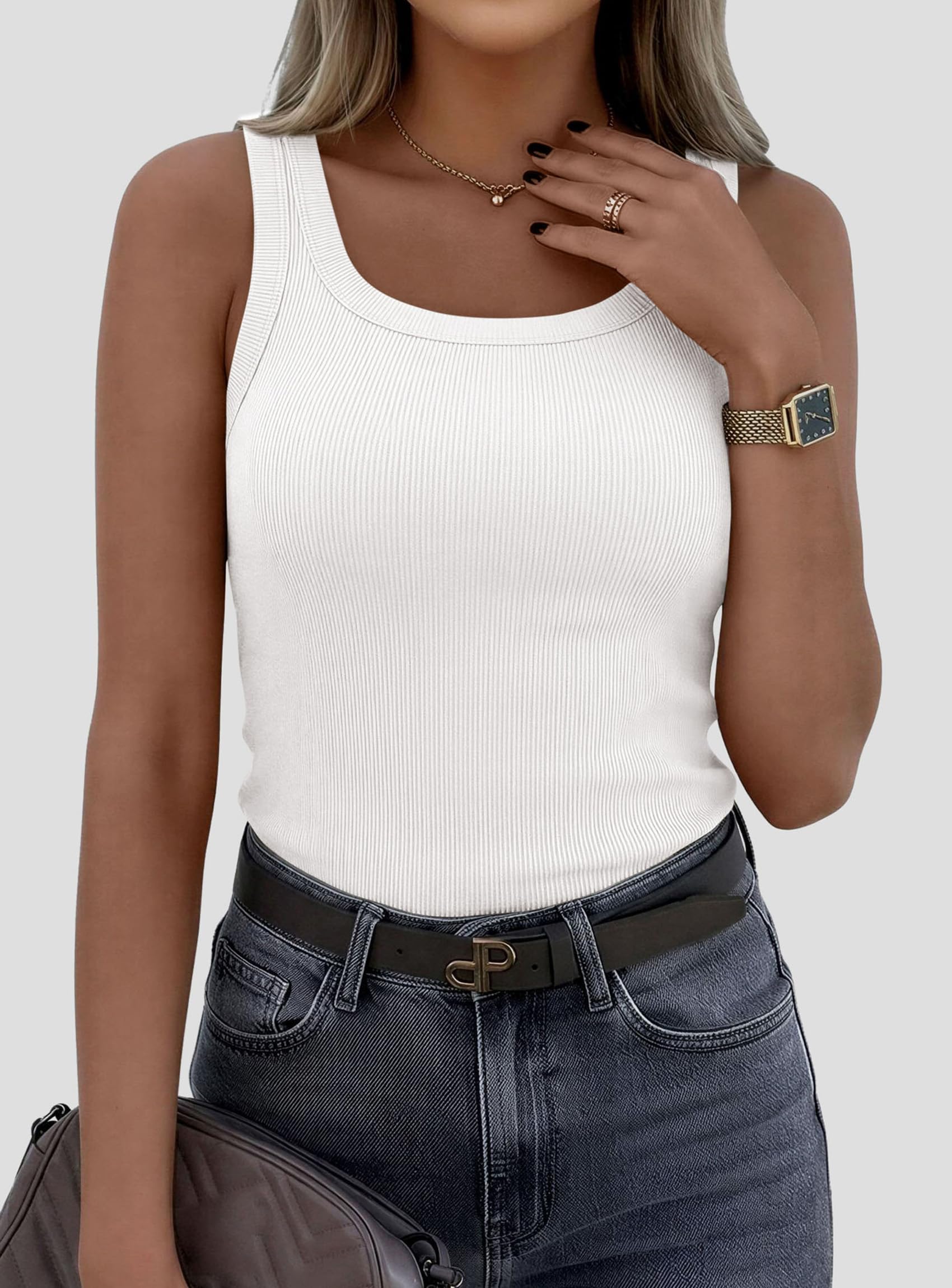Tank Tops for Women Summer Sleeveless Tops,White,XS
