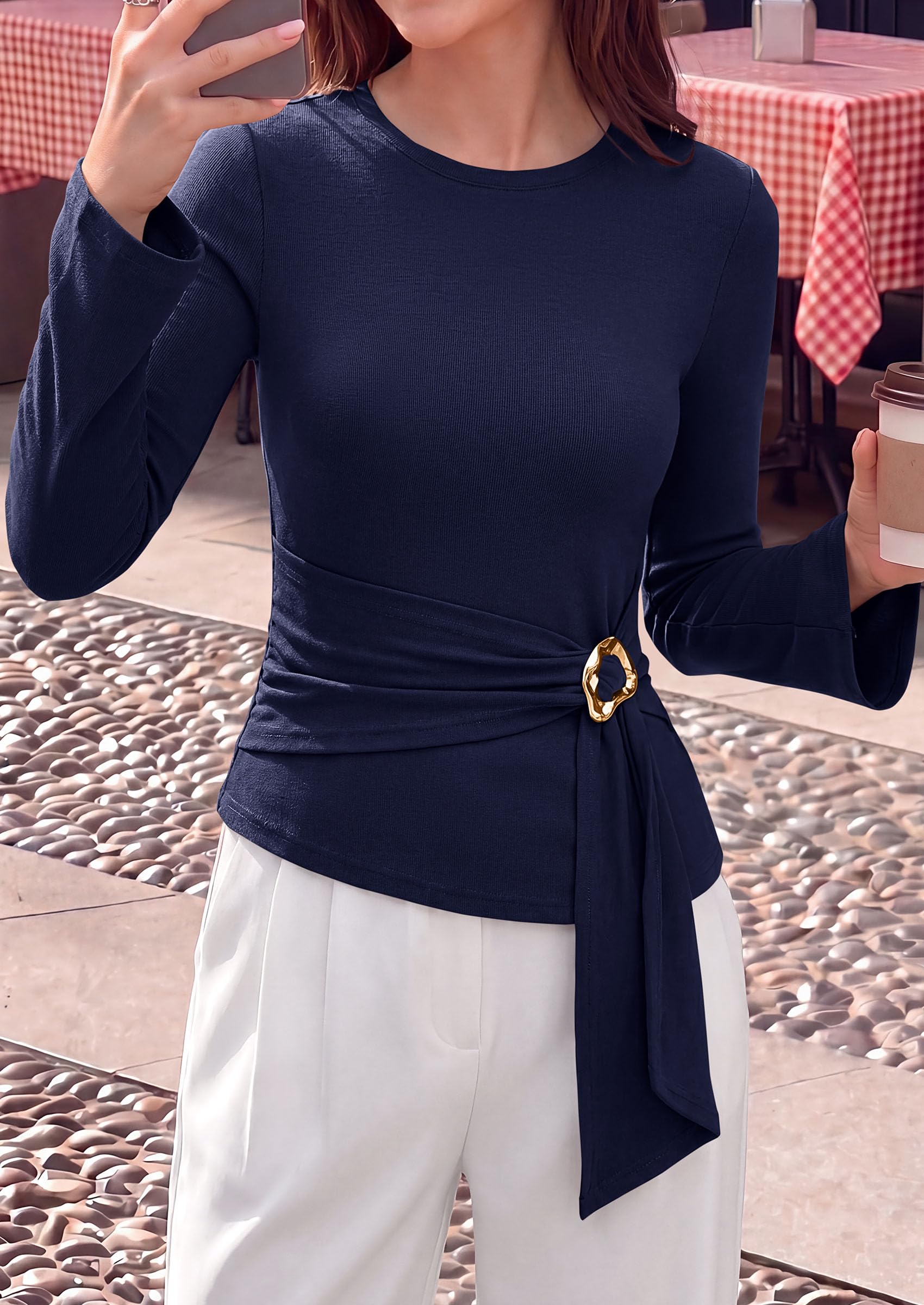 Asymmetrical Tops for Women Fall Business Casual Peplum Top