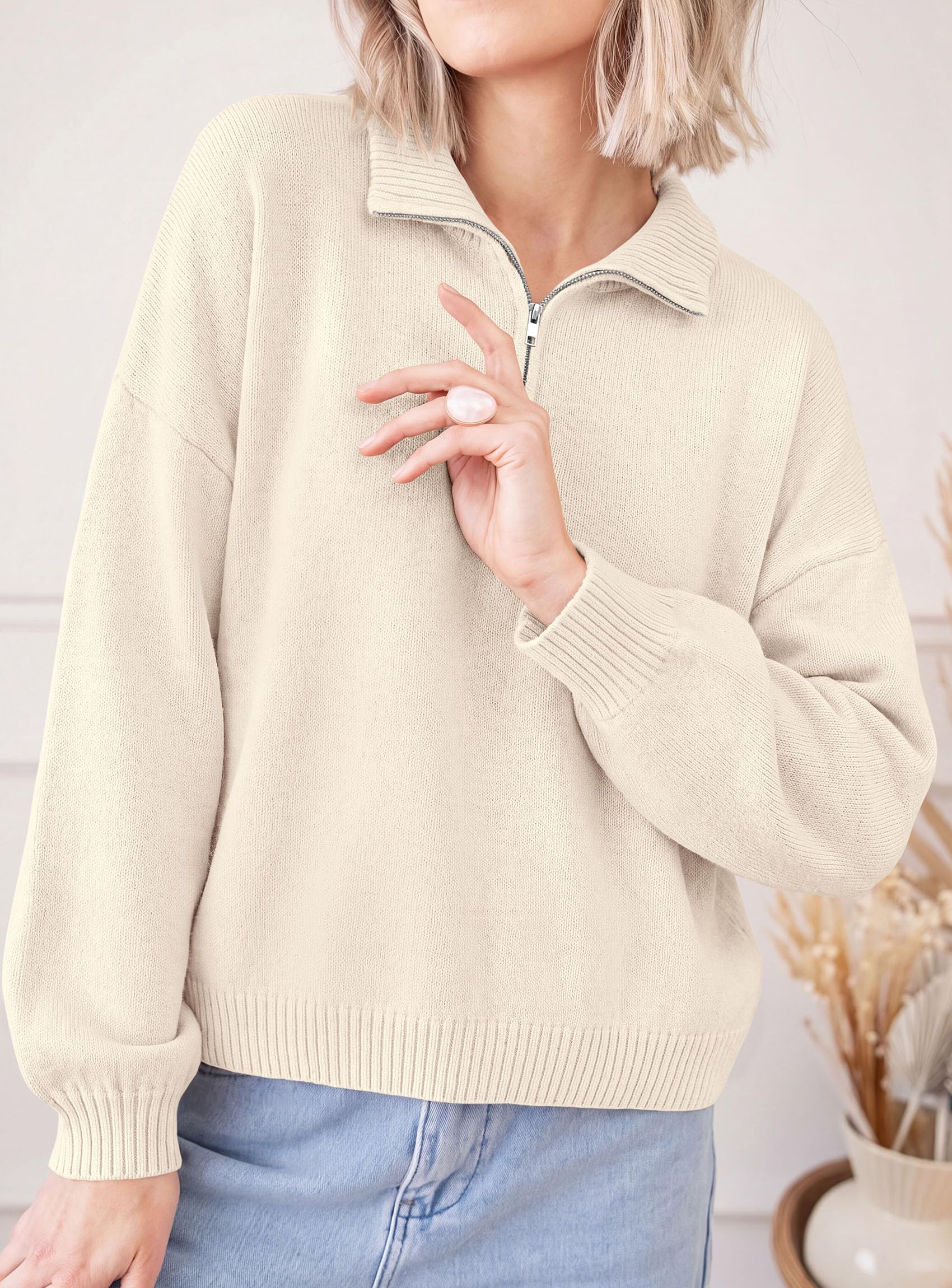 Women's Sweaters Oversized Quarter Zip Pullover Fall Outfits