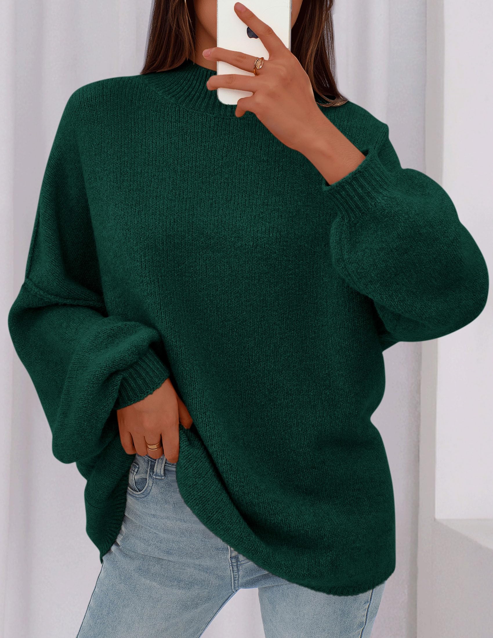 Women's Oversized Sweaters Fall Clothes (Dark Green,S)