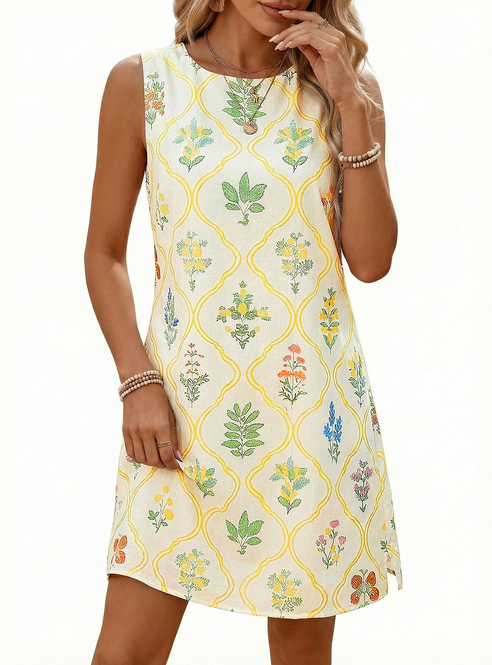 Women's Summer Floral Sundresses Sleeveless Mini Dress