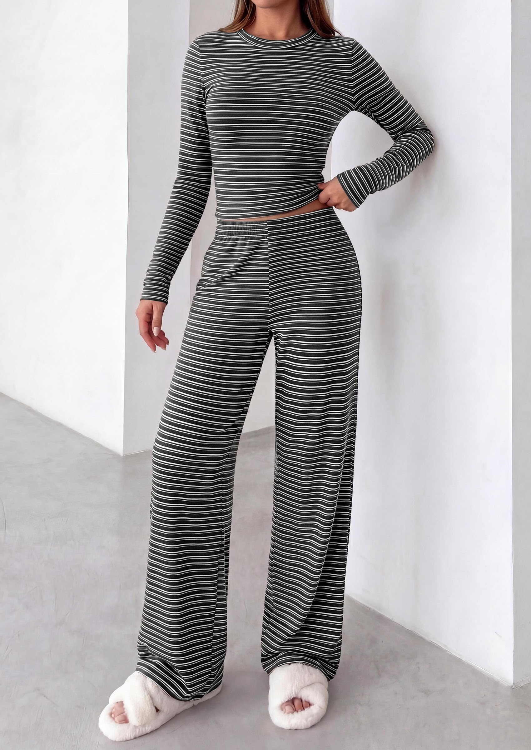 Lounge Sets for Women Fall 2 Piece Knit Matching Striped Set