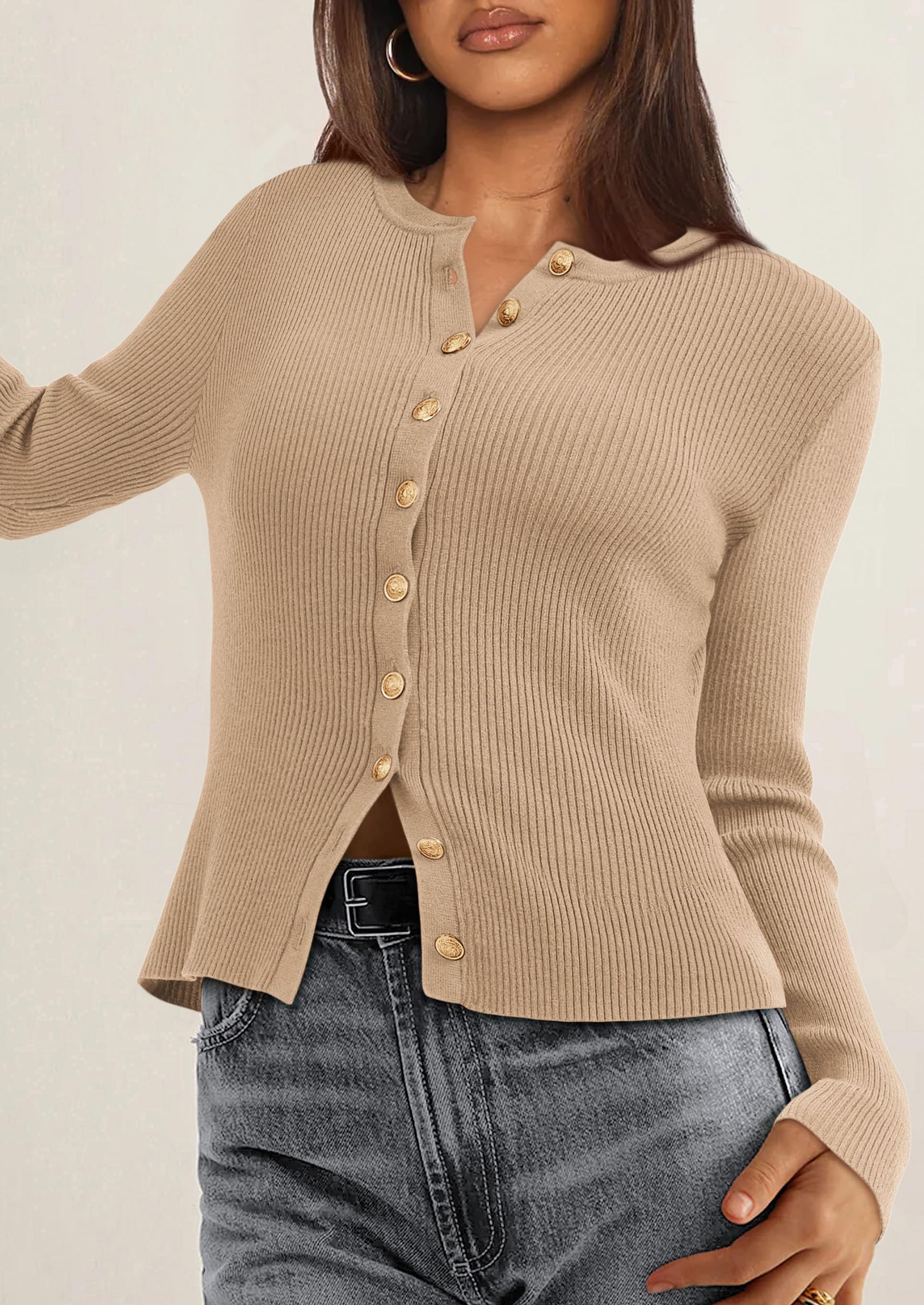 Women's Fall Lightweight Cardigan Sweaters,Light Khaki,S